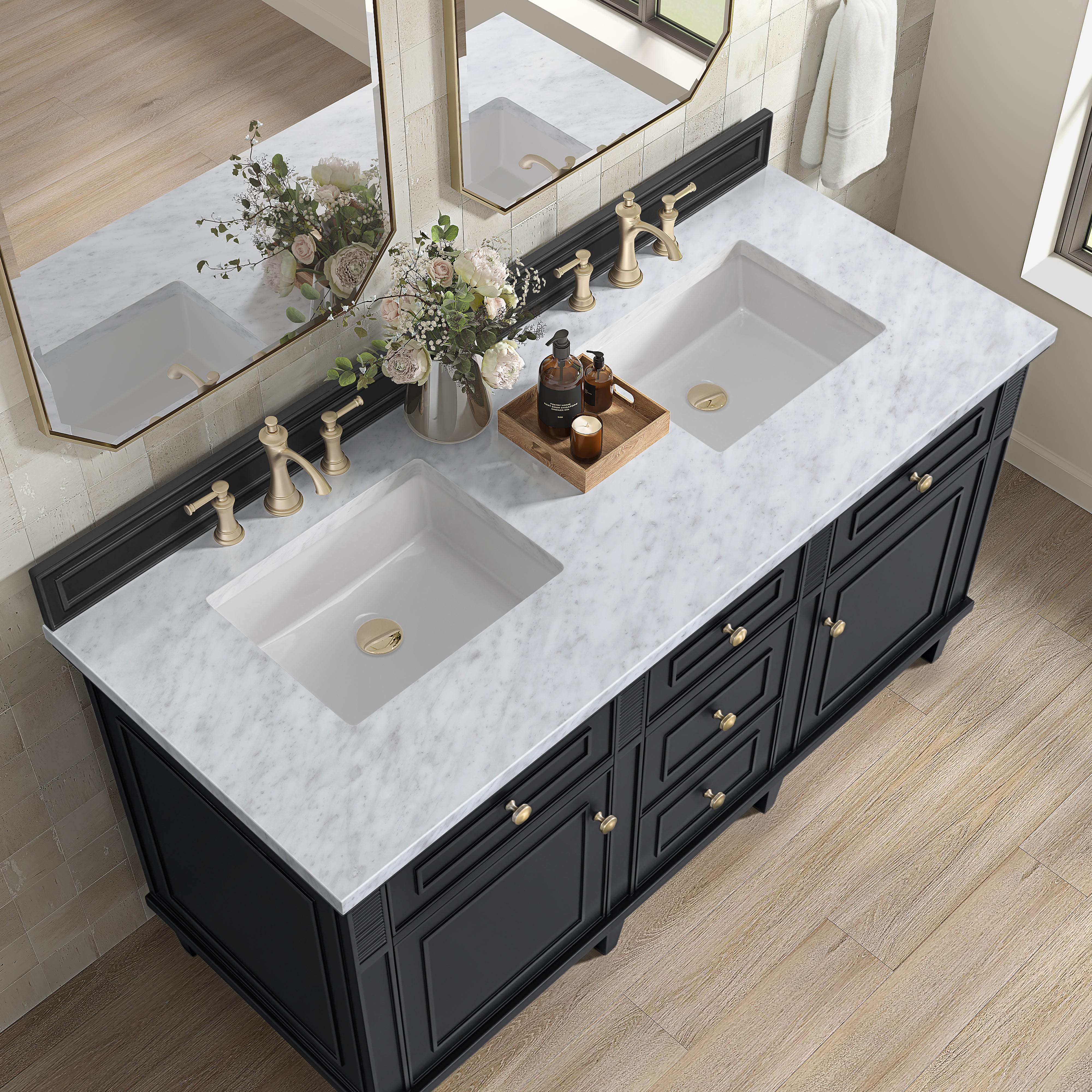 James Martin Lorelai 60" Double Vanity in Black Onyx with 3cm Countertop