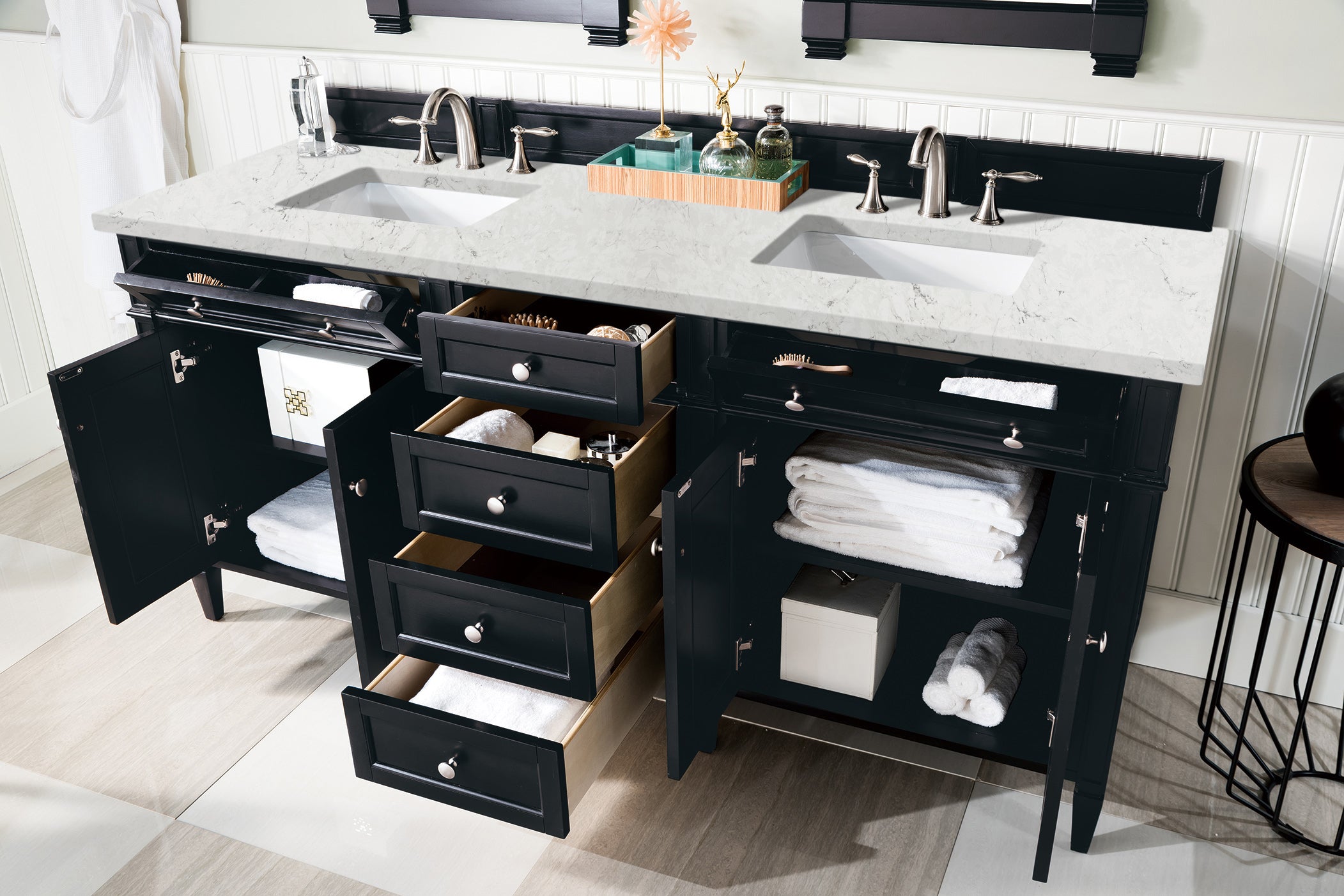 James Martin Brittany 72" Double Vanity in Black Onyx with 3cm Countertop