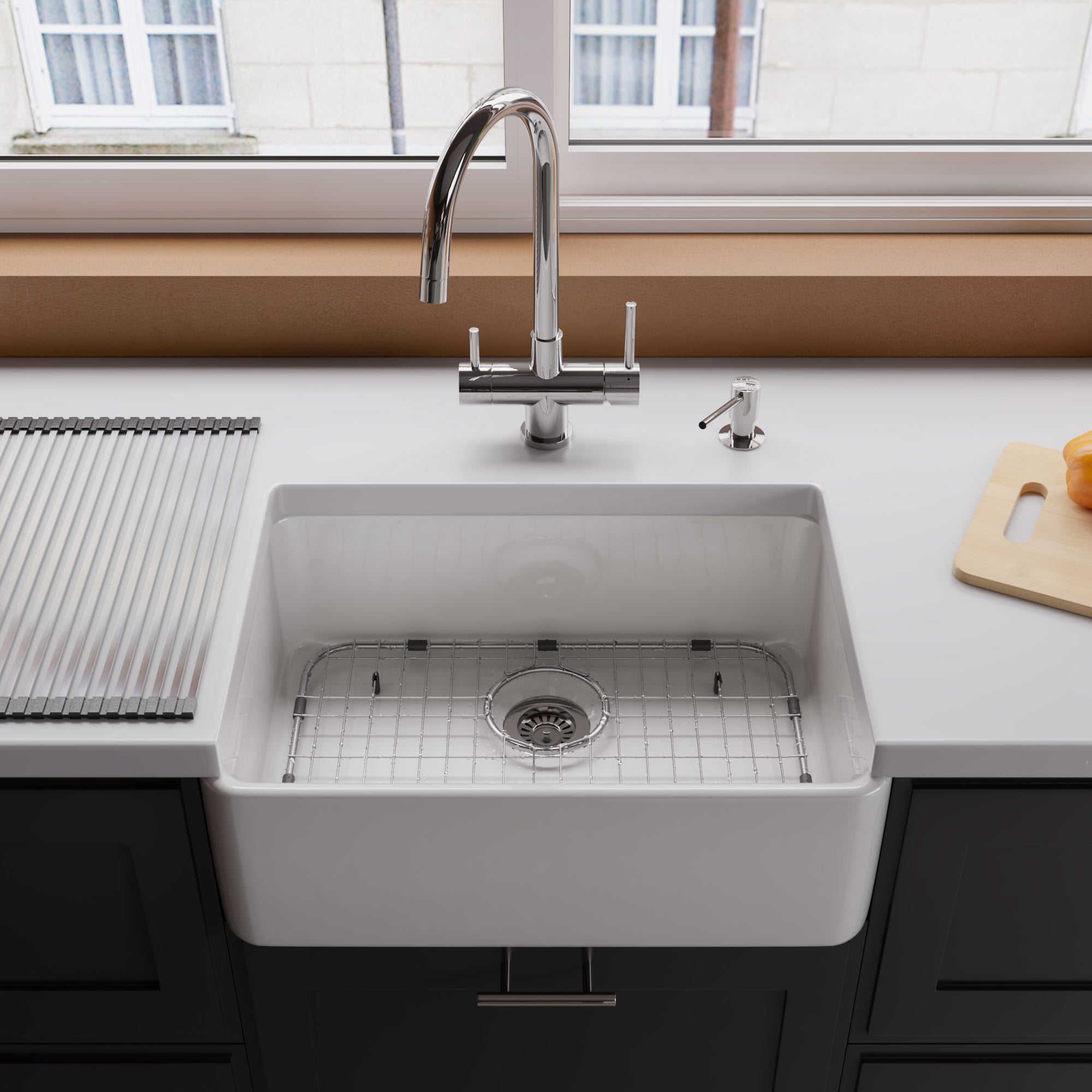 ALFI brand AB503 AB503-W White 23" Smooth Apron Fireclay Single Bowl Farmhouse Kitchen Sink