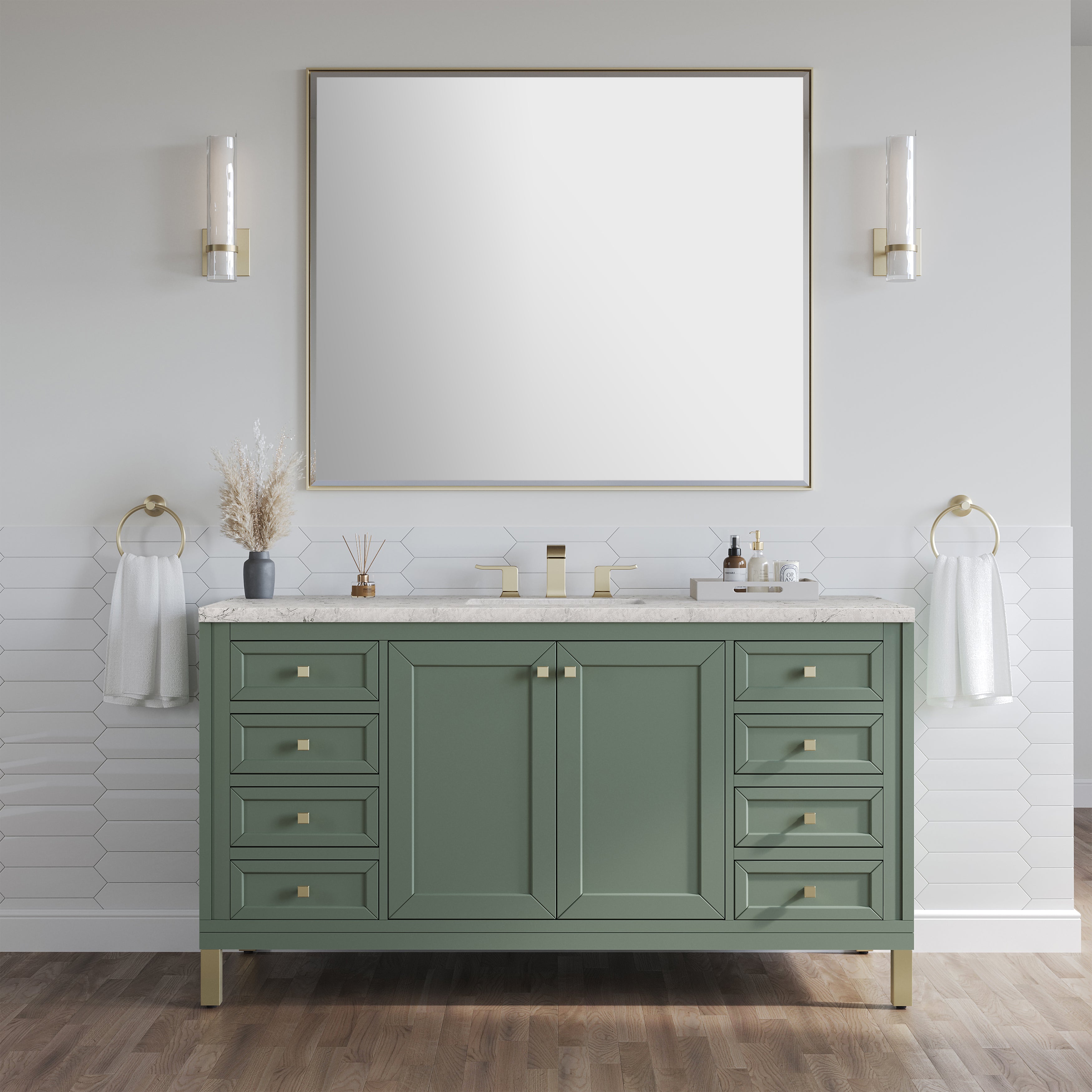 James Martin Chicago 60" Single Vanity in Smokey Celadon with 3cm Countertop and FreePower Wireless Charger