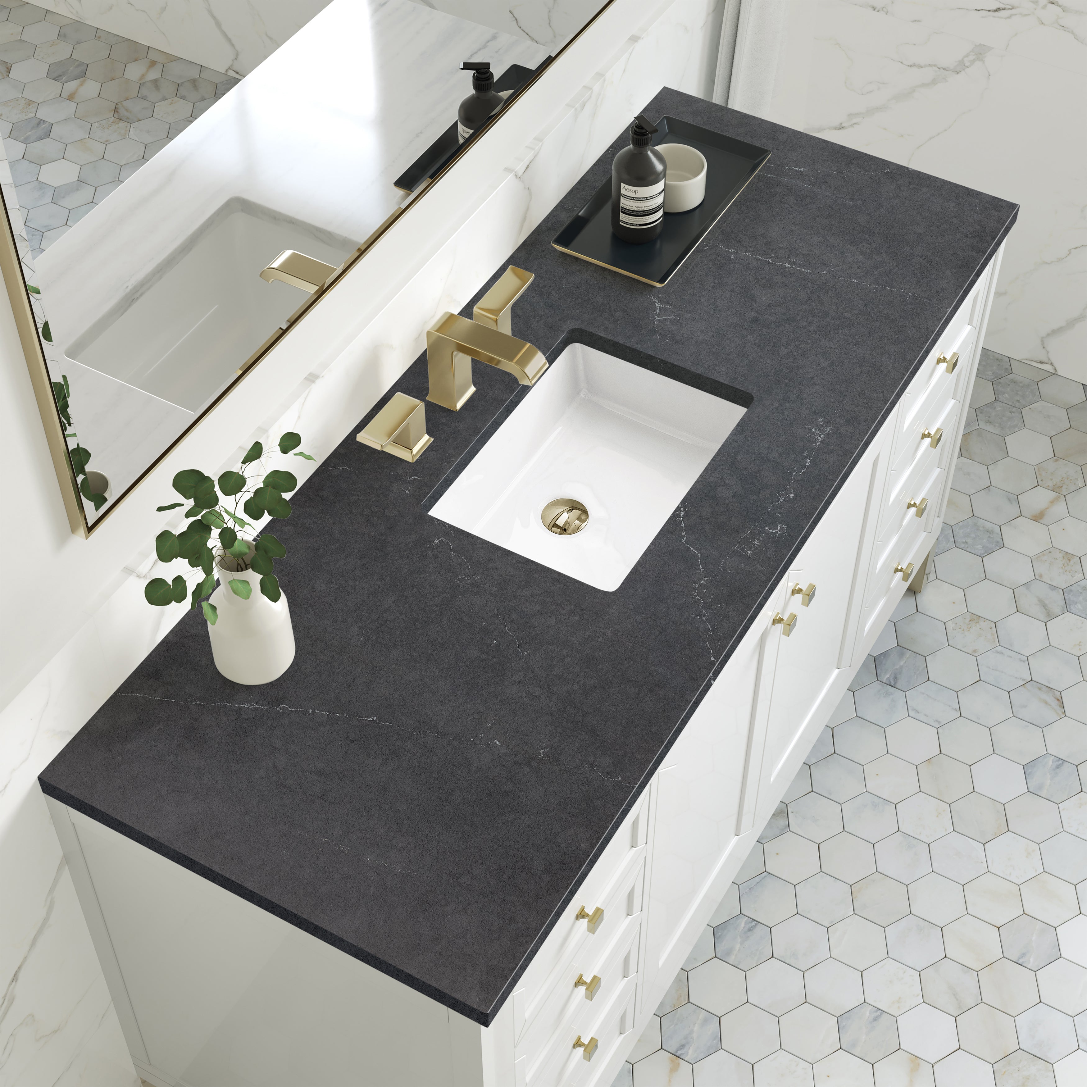 James Martin Chicago 60" Single Vanity in Glossy White with 3cm Countertop
