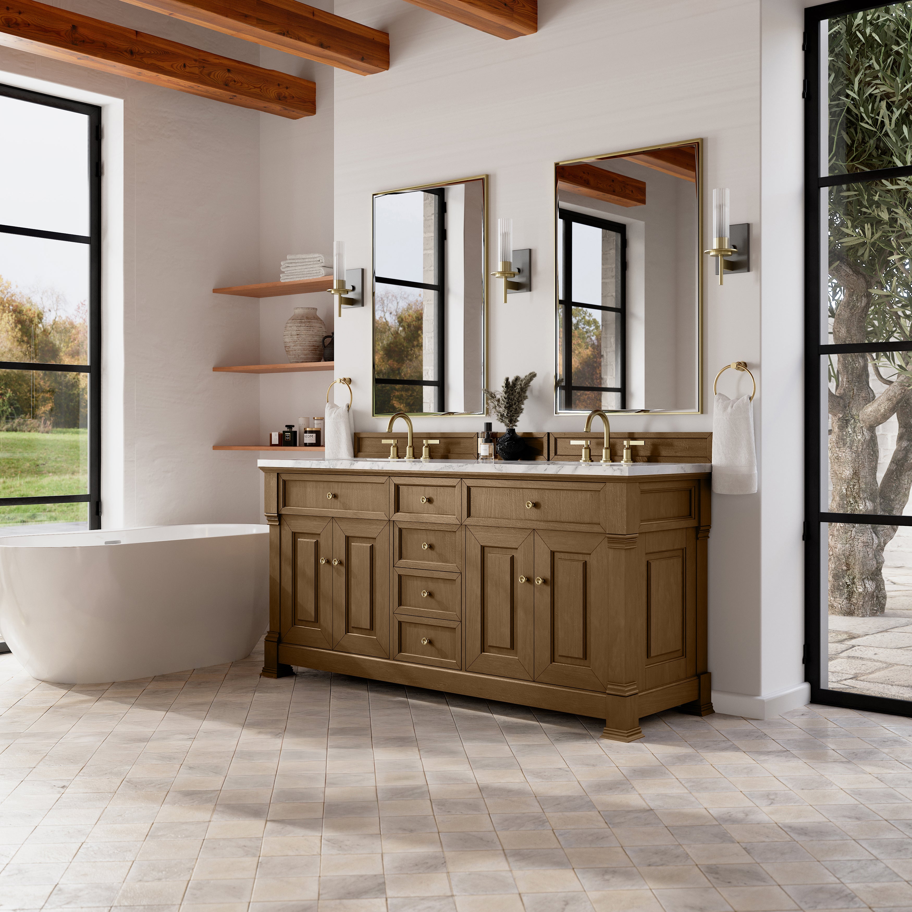 James Martin Brookfield 72" Double Vanity in Honey Oak with 3cm Countertop