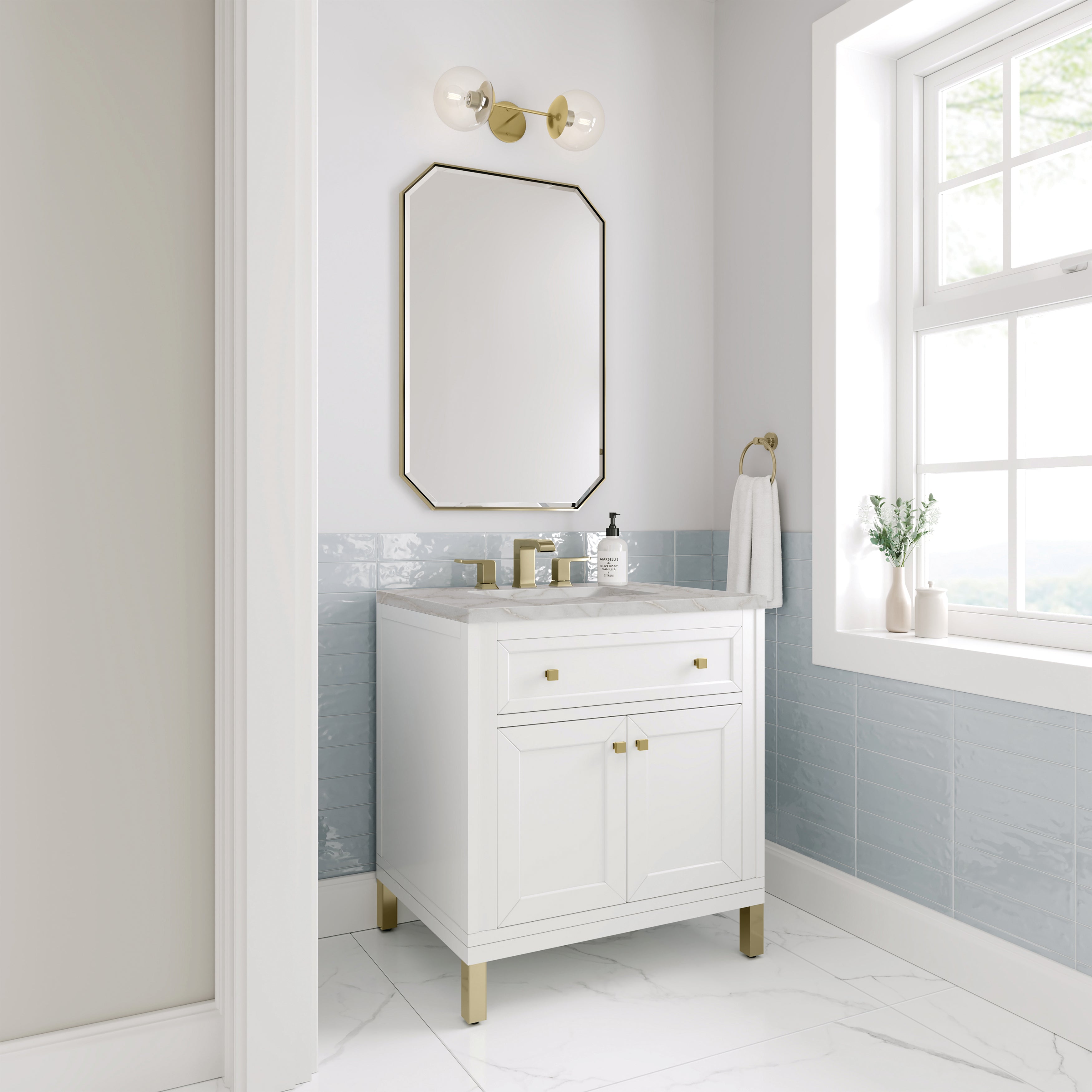 James Martin Chicago 30" Single Vanity in Glossy White with 3cm Countertop