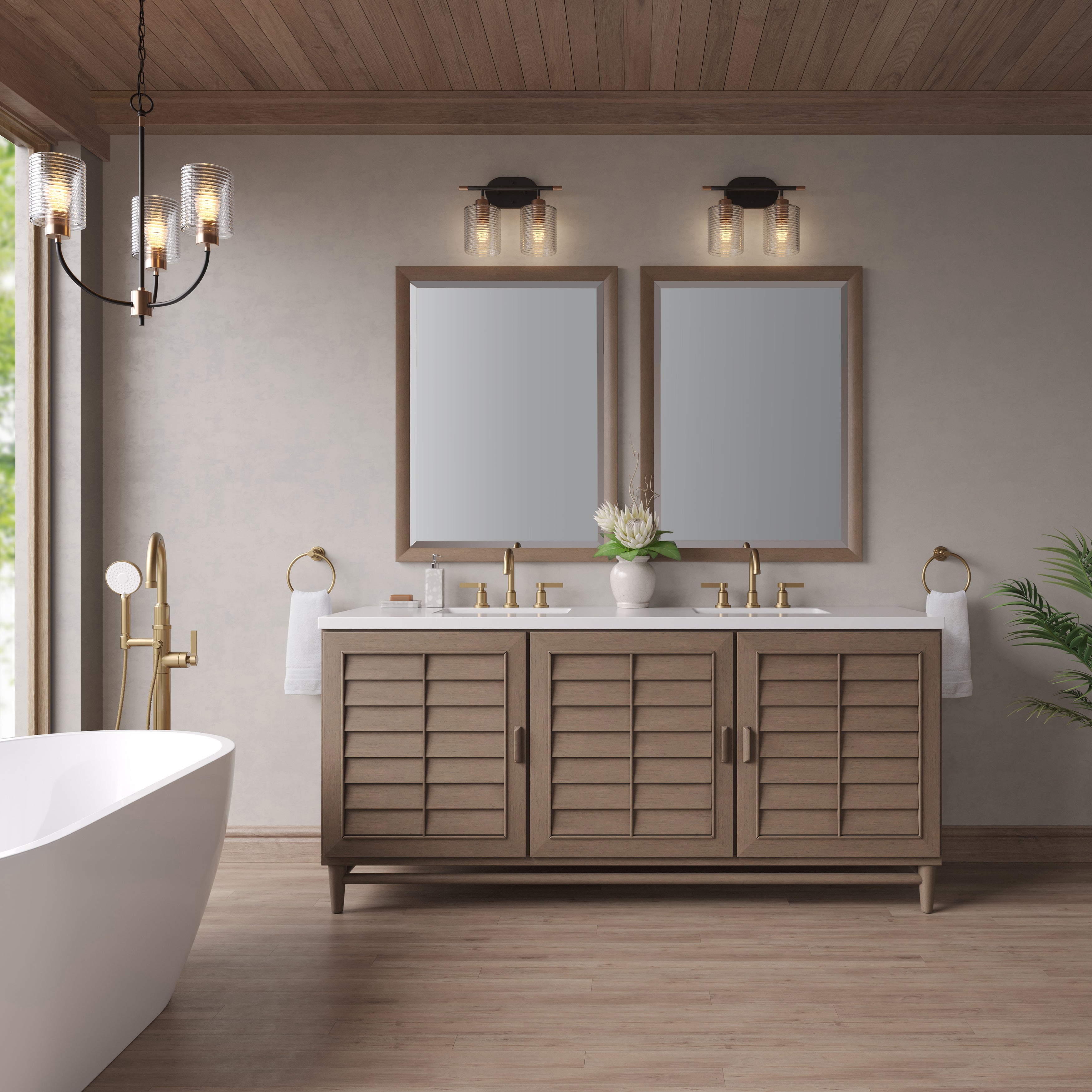 James Martin Portland 72" Double Vanity in Whitewashed Walnut with 3cm Countertop