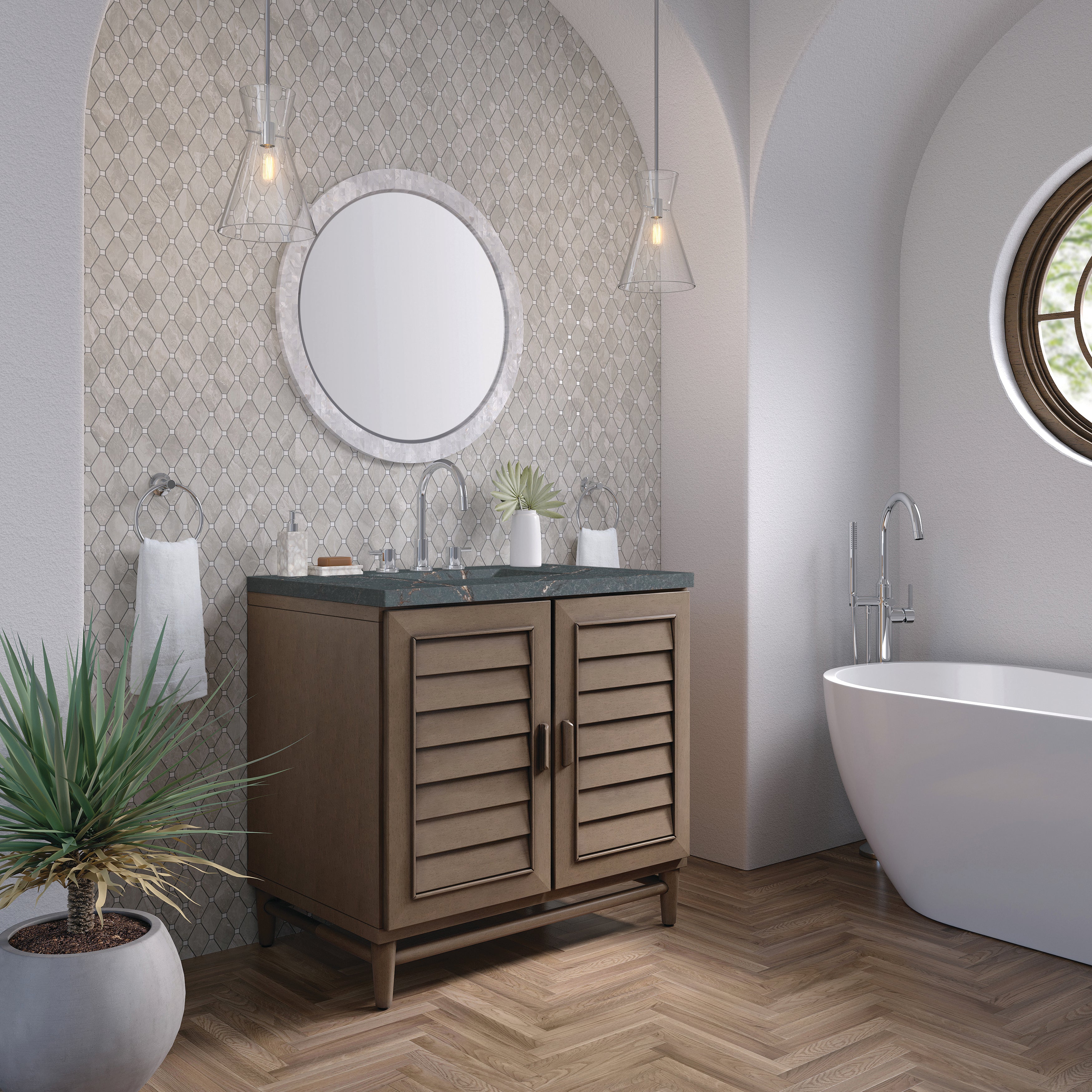 James Martin Portland 36" Single Vanity in Whitewashed Walnut with 3cm Countertop