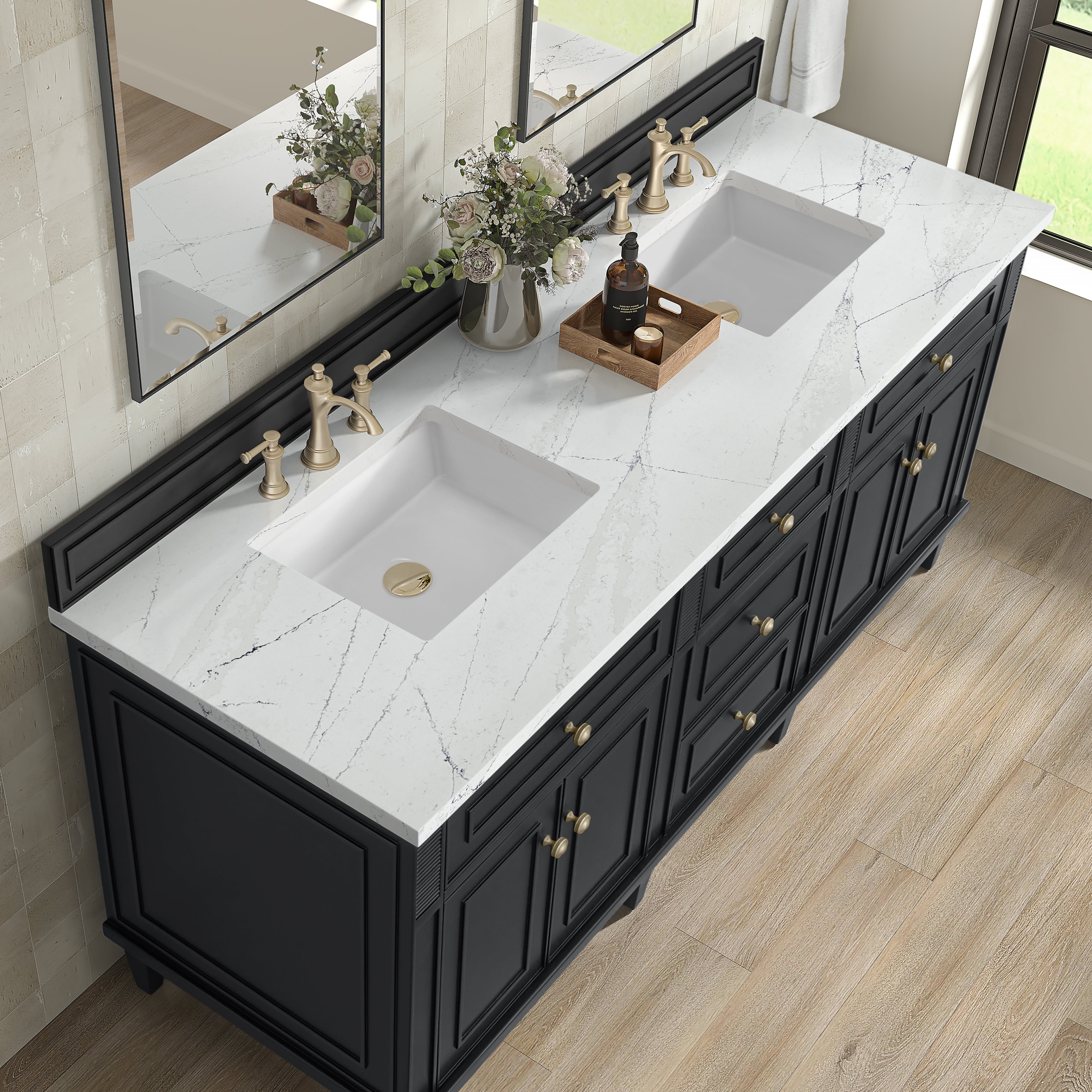 James Martin Lorelai 72" Double Vanity in Black Onyx with 3cm Countertop