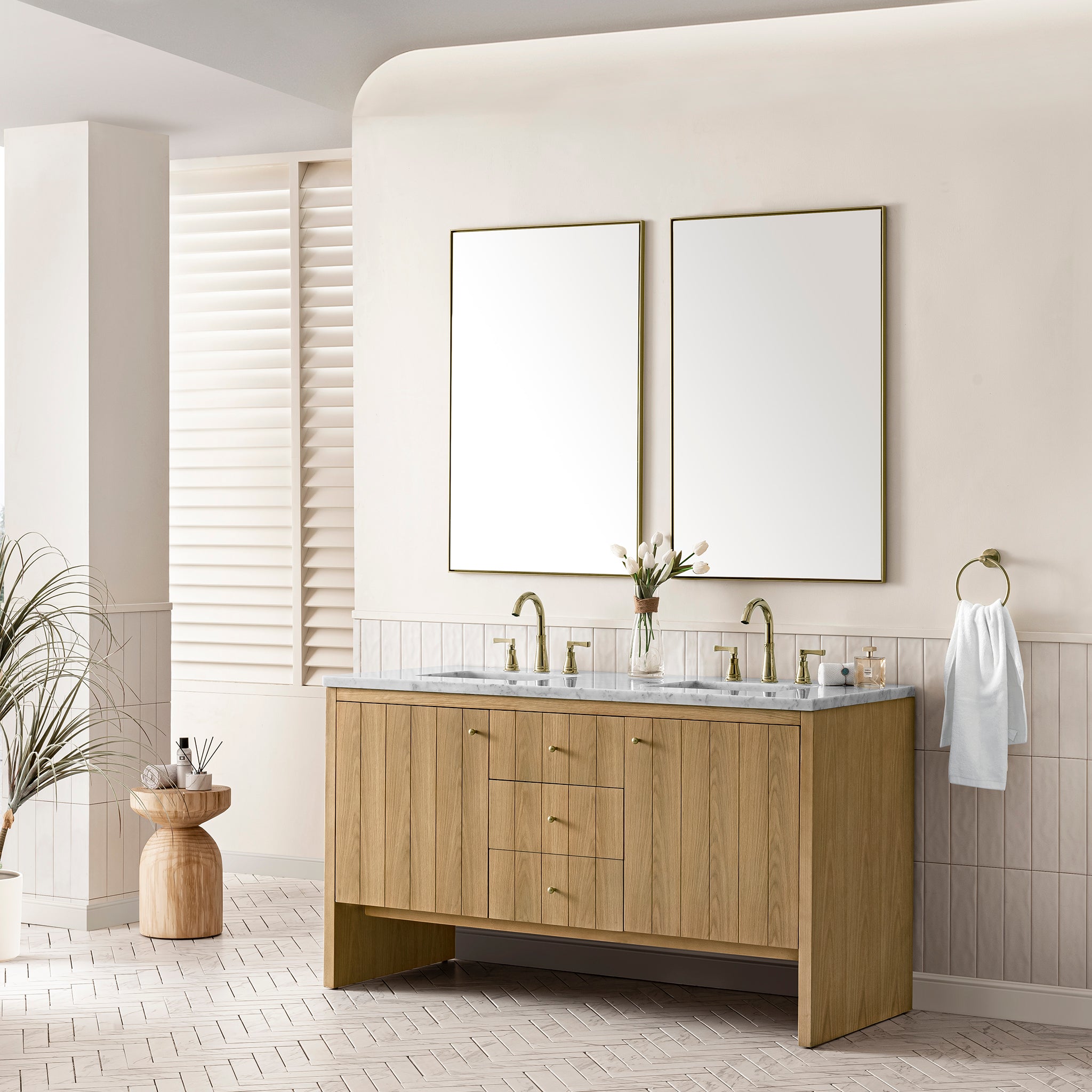 James Martin Hudson 60" Double Vanity in Light Natural Oak with 3cm Countertop
