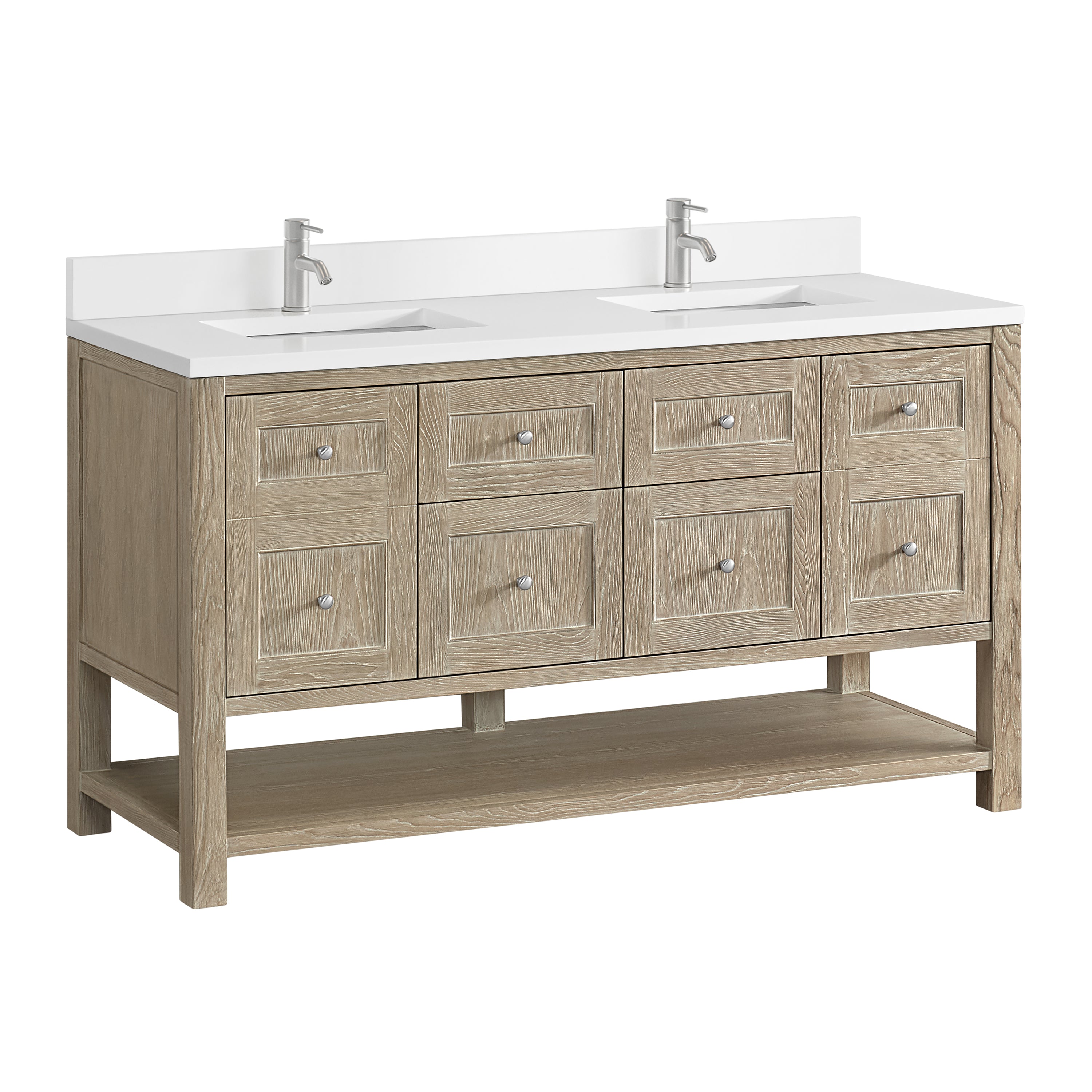 James Martin Breckenridge 60" Double Vanity in Whitewashed Oak with 3cm Countertop