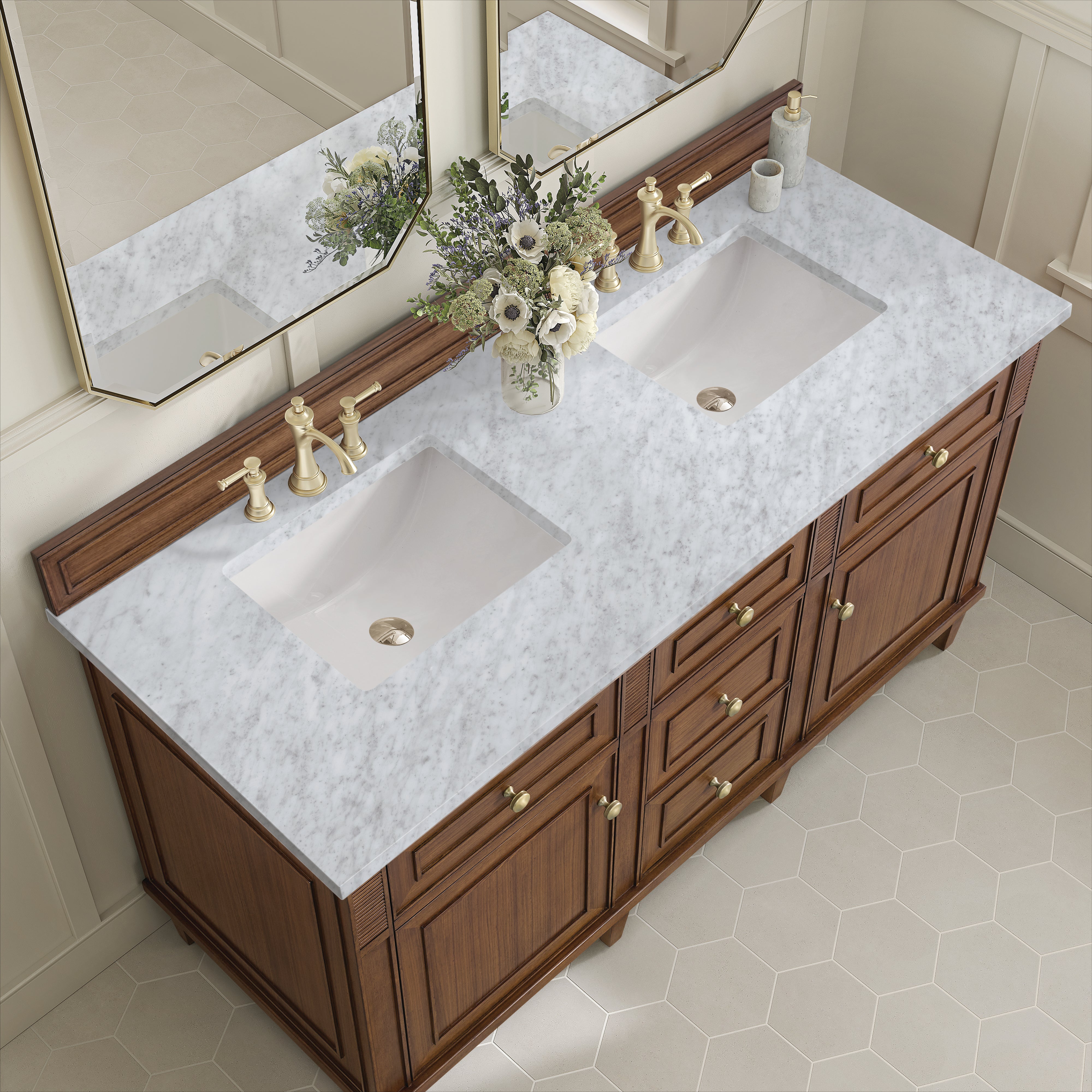 James Martin Lorelai 60" Double Vanity in Mid-Century Walnut with 3cm Countertop