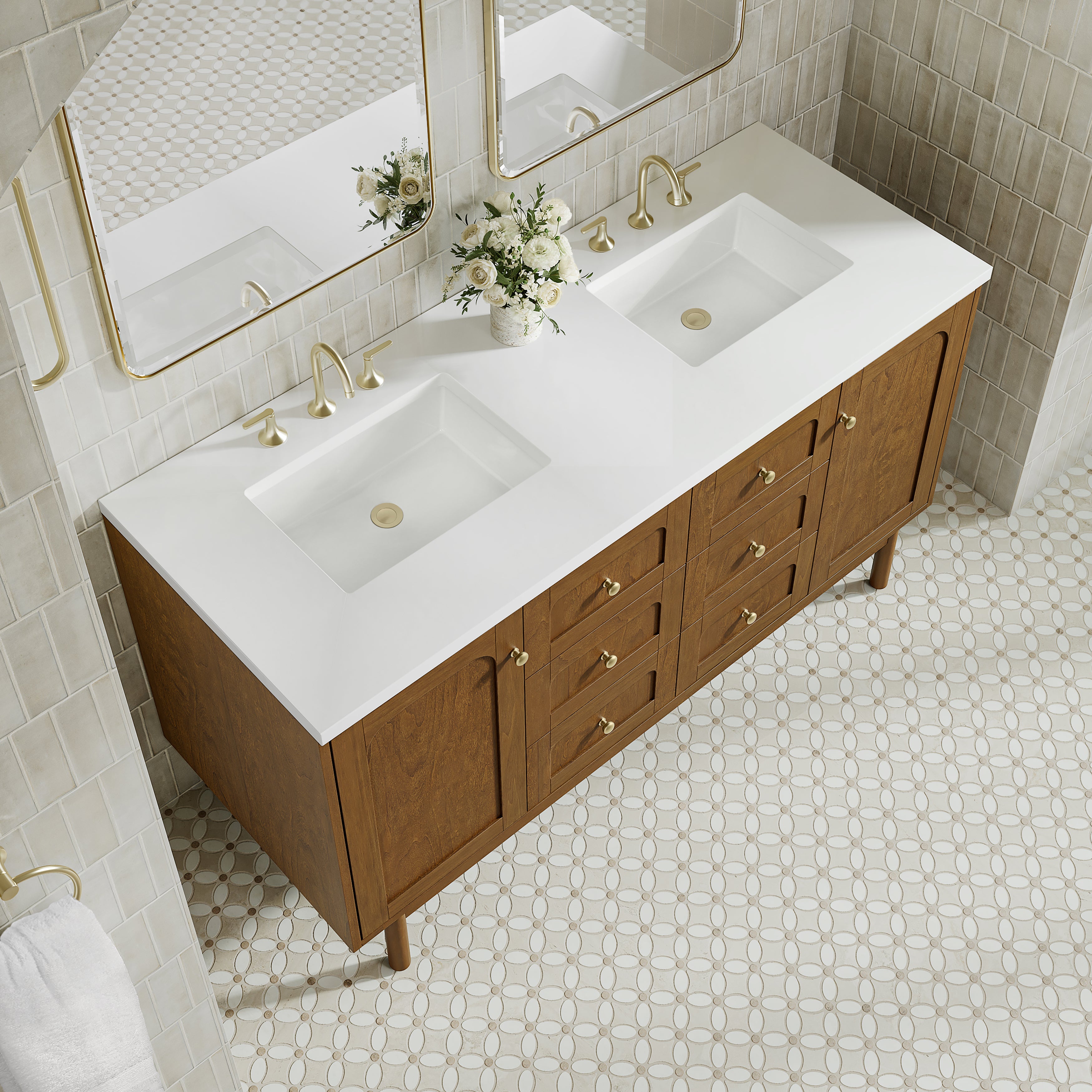 James Martin Laurent 60" Double Vanity in Honey Oak with 3cm Countertop