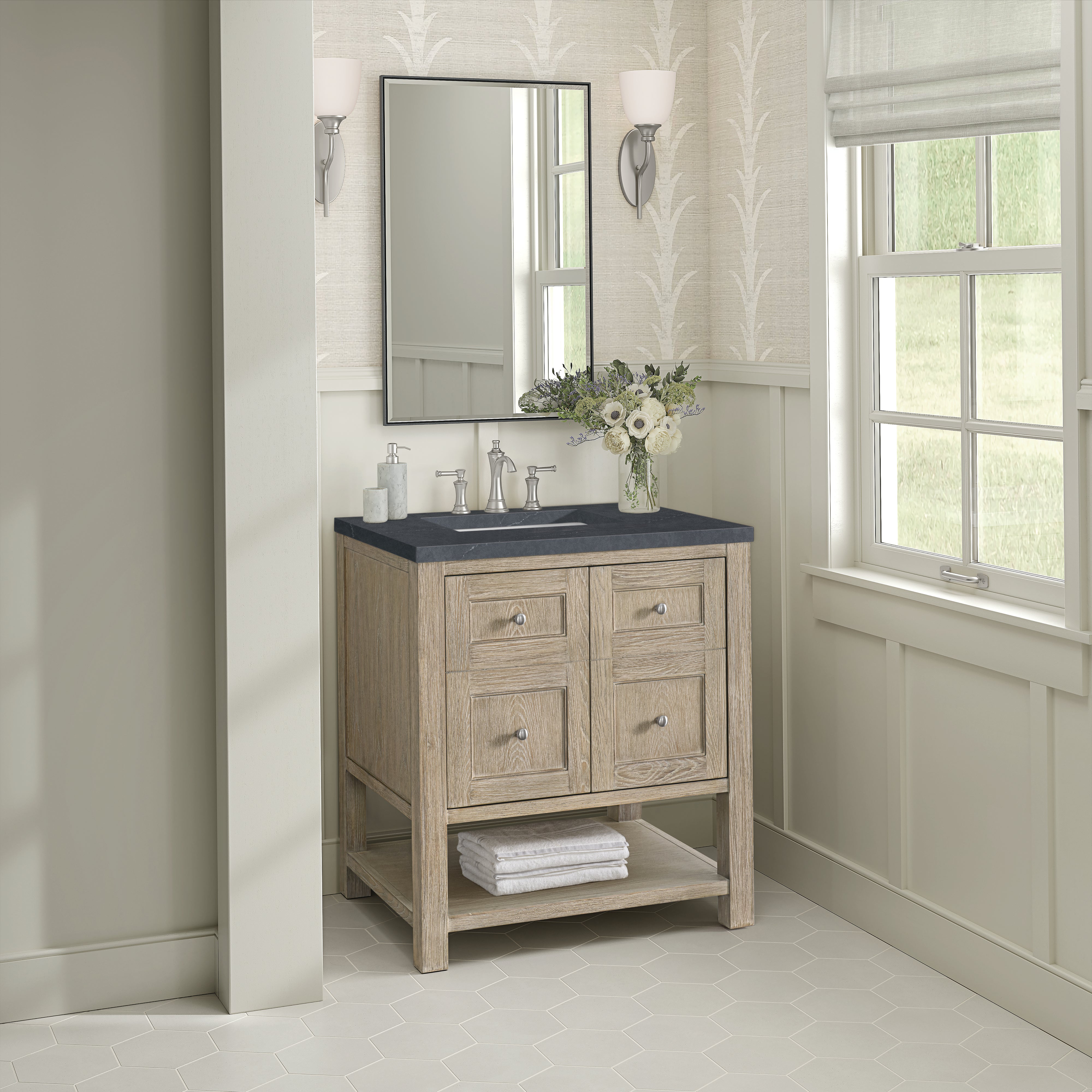 James Martin Breckenridge 30" Single Vanity in Whitewashed Oak with 3cm Countertop