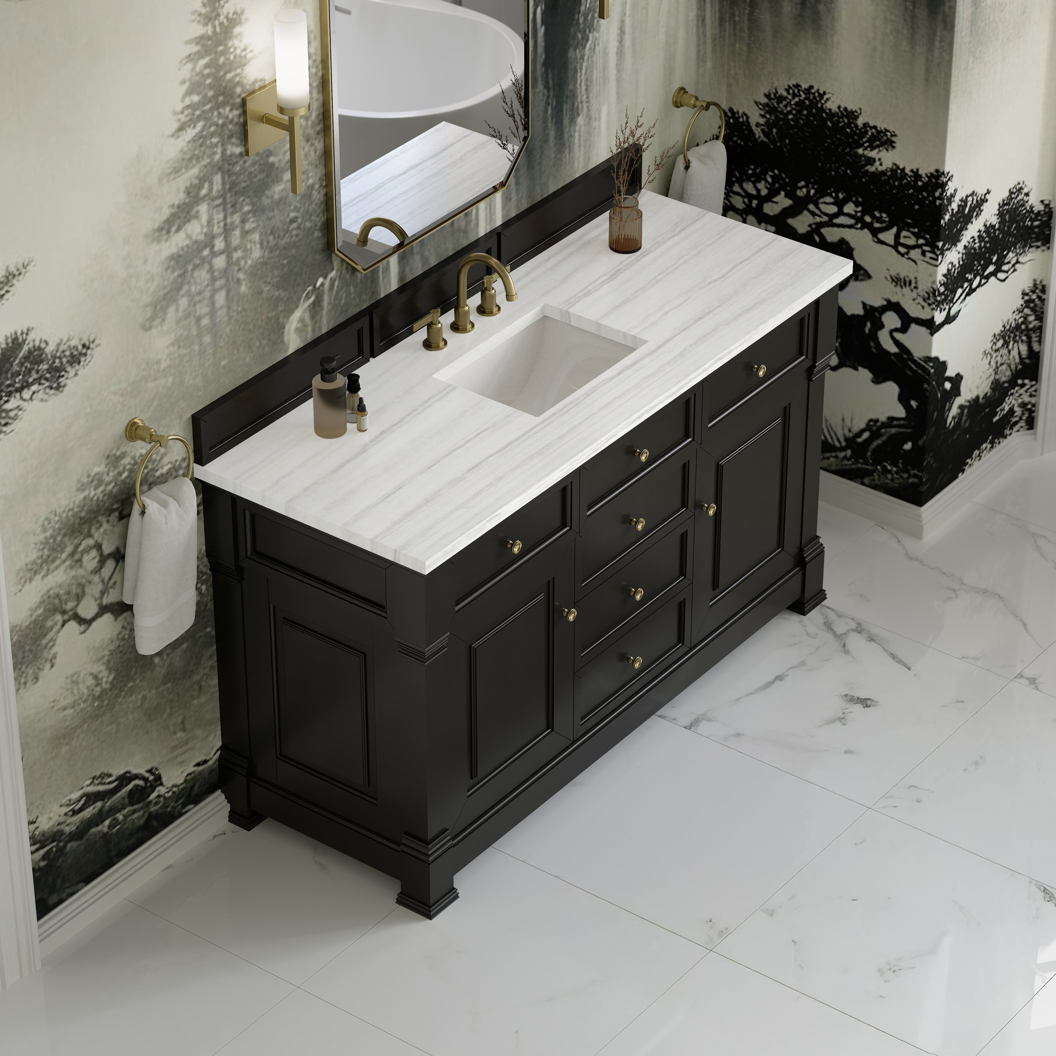 James Martin Brookfield 60" Single Vanity in Black Onyx with 3cm Countertop