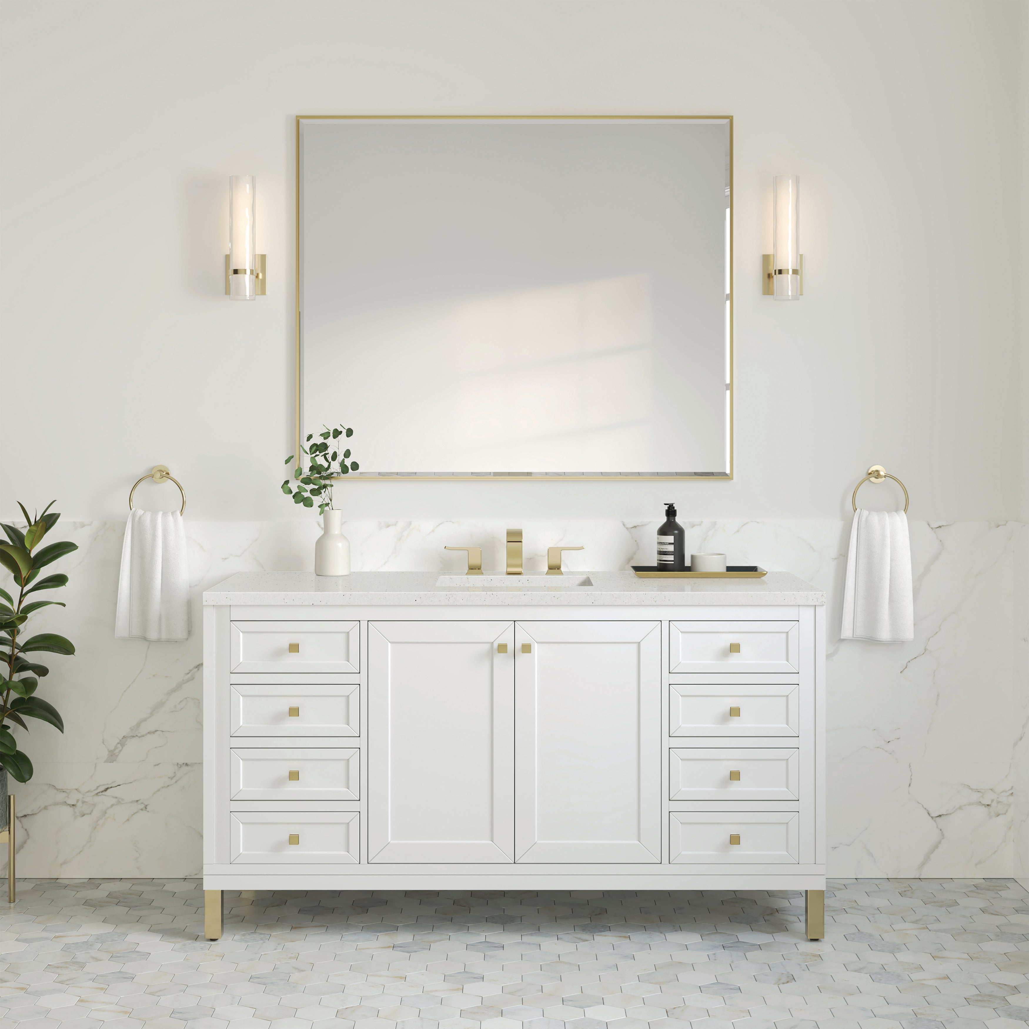 James Martin Chicago 60" Single Vanity in Glossy White with 3cm Countertop