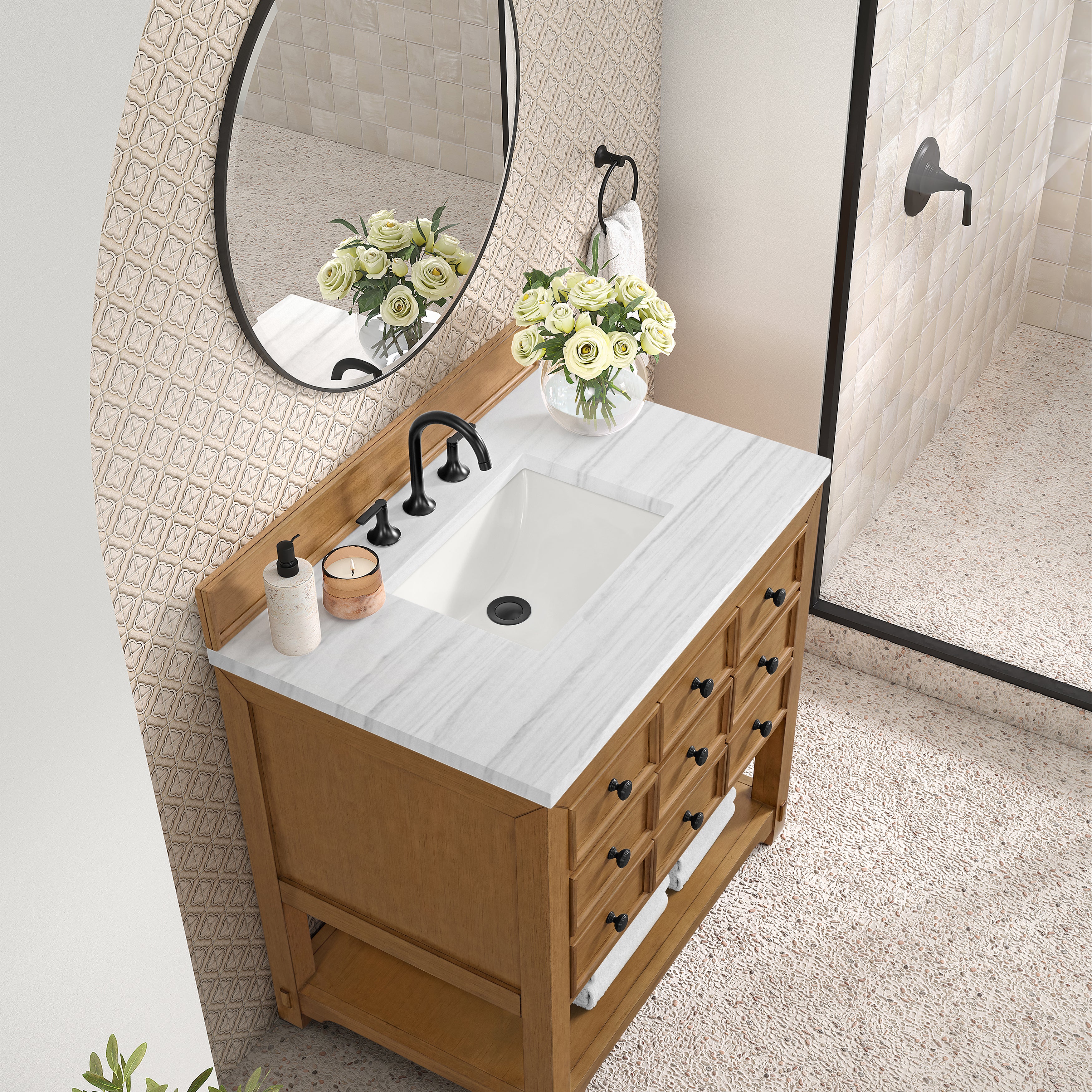 James Martin Malibu 36" Single Vanity in Amber Birch with 3cm Countertop
