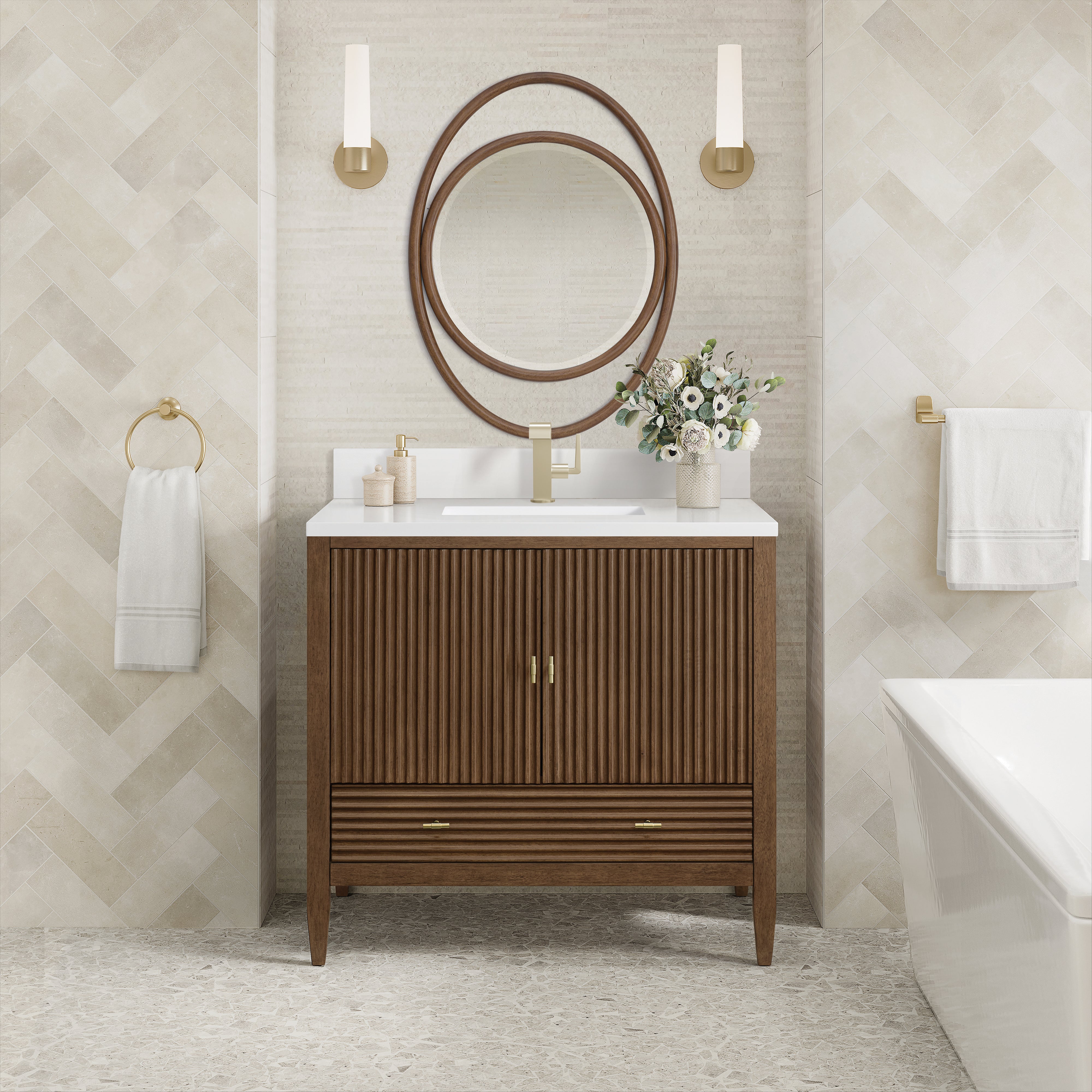 James Martin Myrrin 36" Vanity in Mid Century Walnut with 3cm Countertop