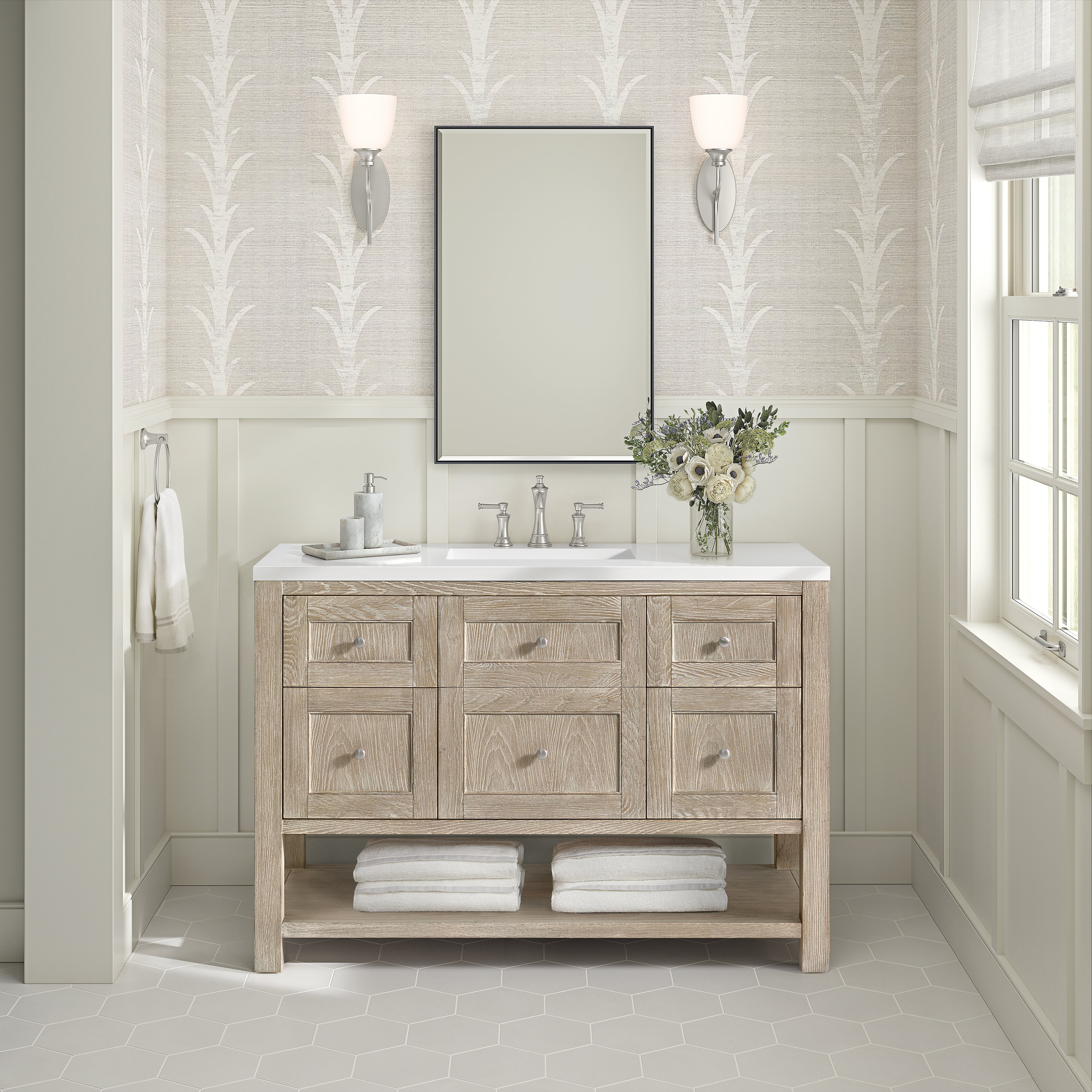 James Martin Breckenridge 48" Single Vanity in Whitewashed Oak with 3cm Countertop