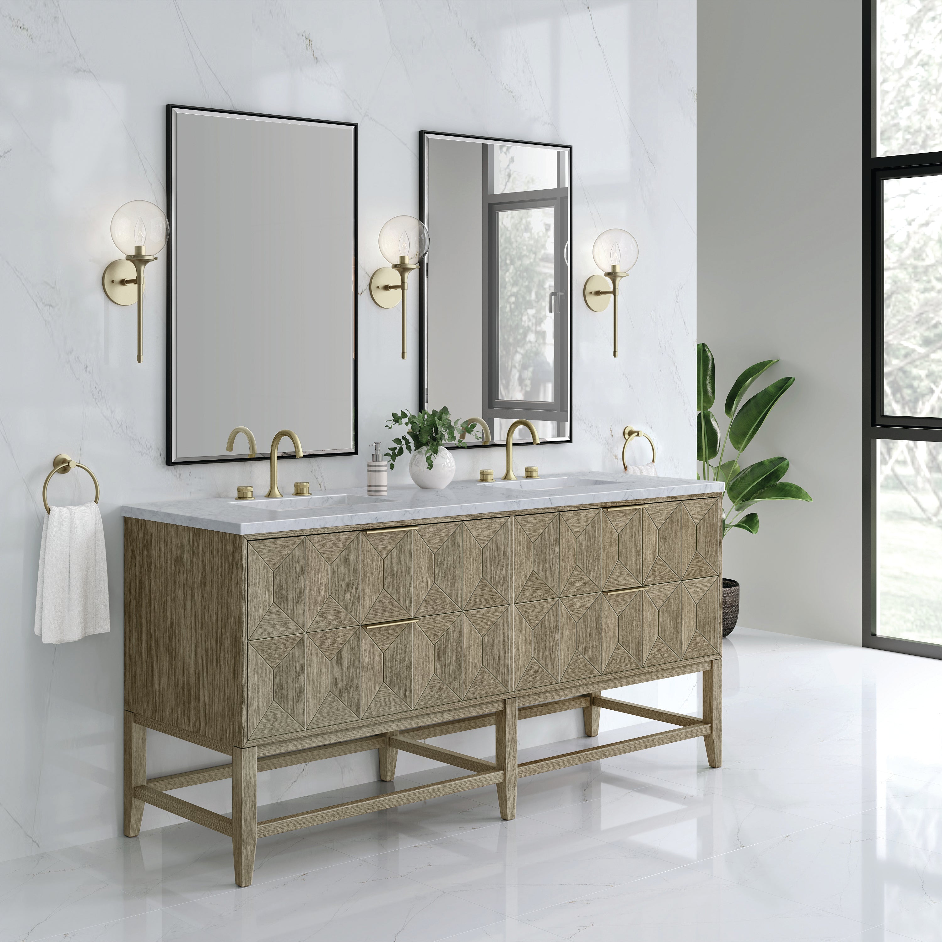 James Martin Emmeline 72" Double Vanity in Pebble Oak with 3cm Countertop