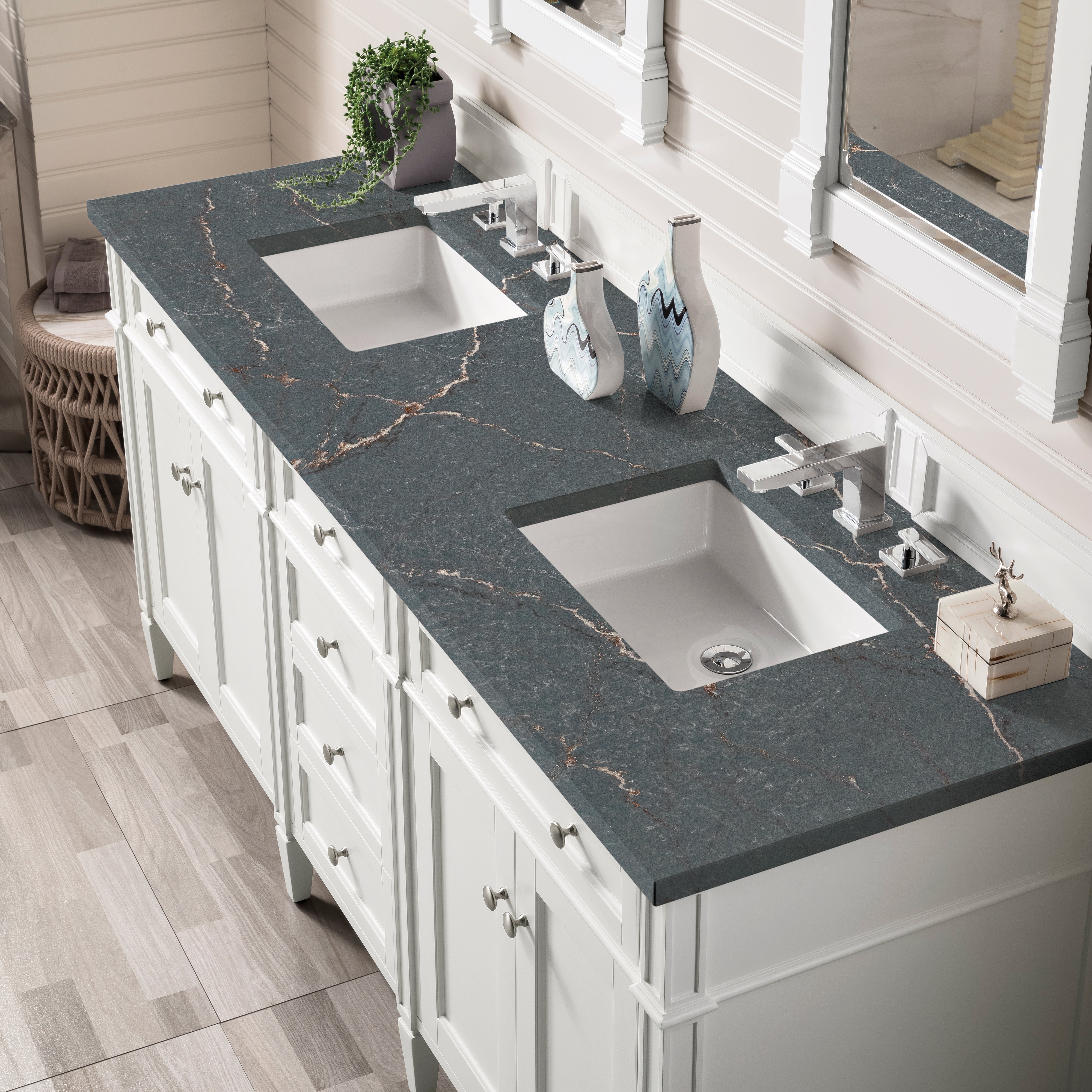 James Martin Brittany 72" Double Vanity in Bright White with 3cm Countertop