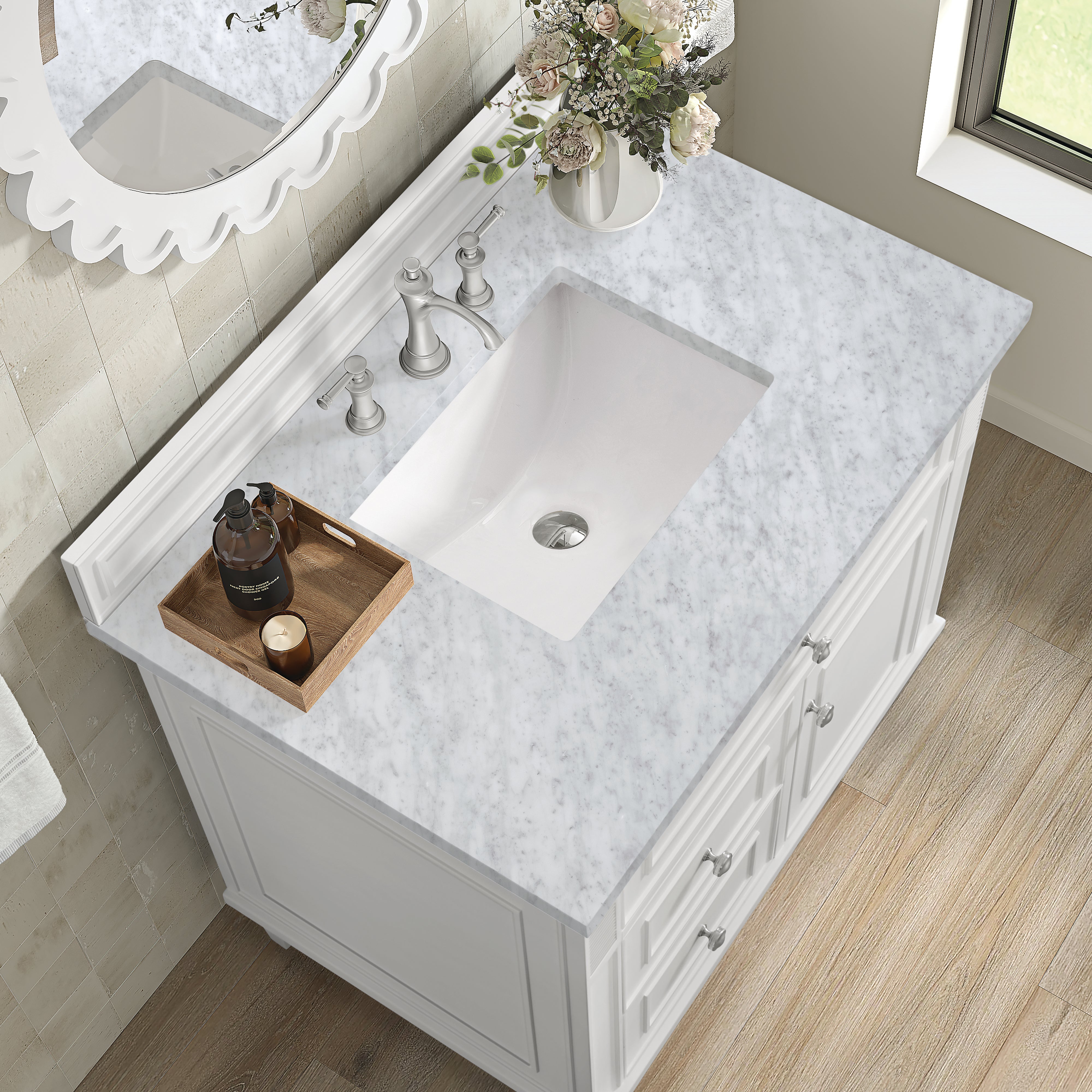 James Martin Lorelai 36" Single Vanity in Bright White with 3cm Countertop