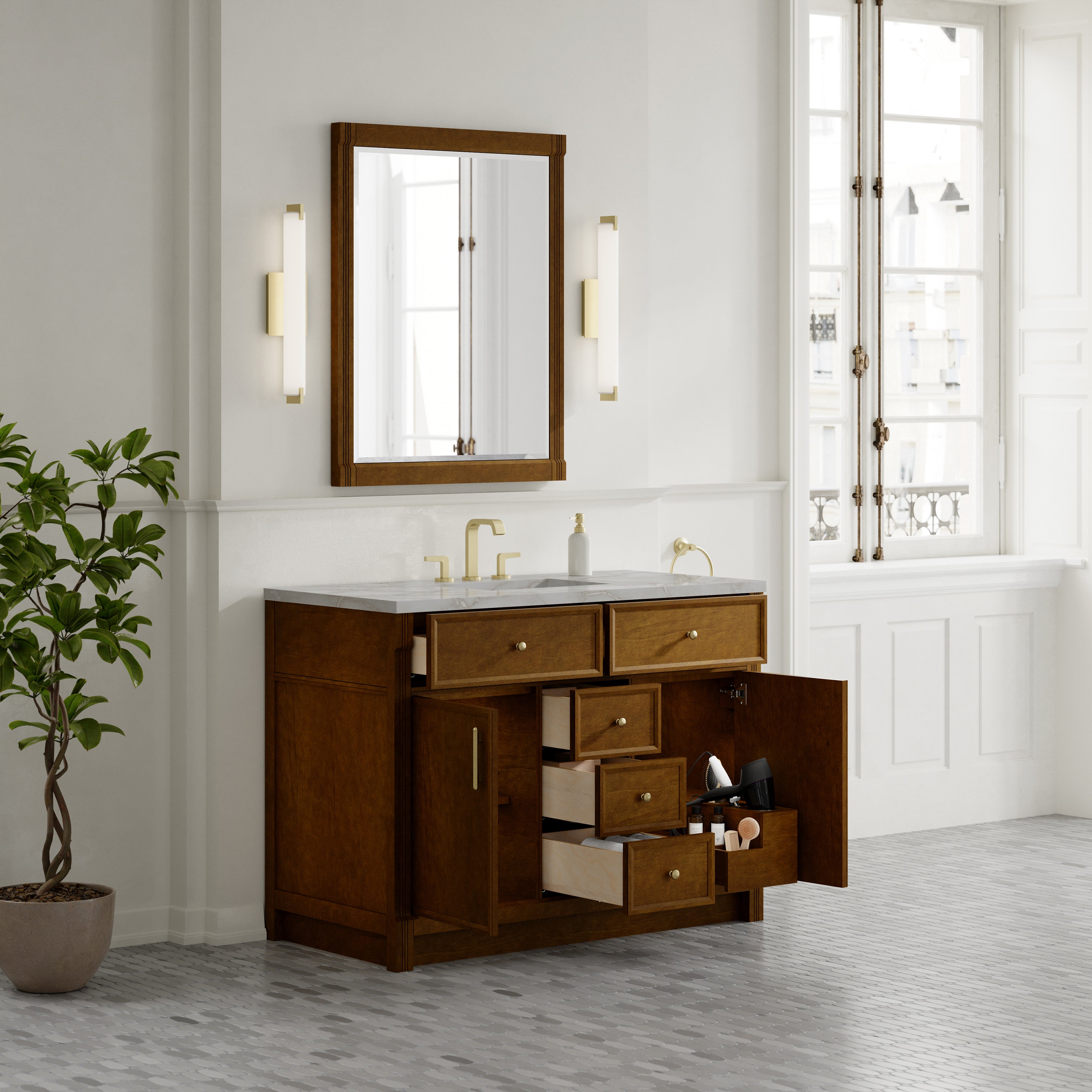 James Martin Bellshire 48" Single Vanity in Honey Oak with 3cm Countertop