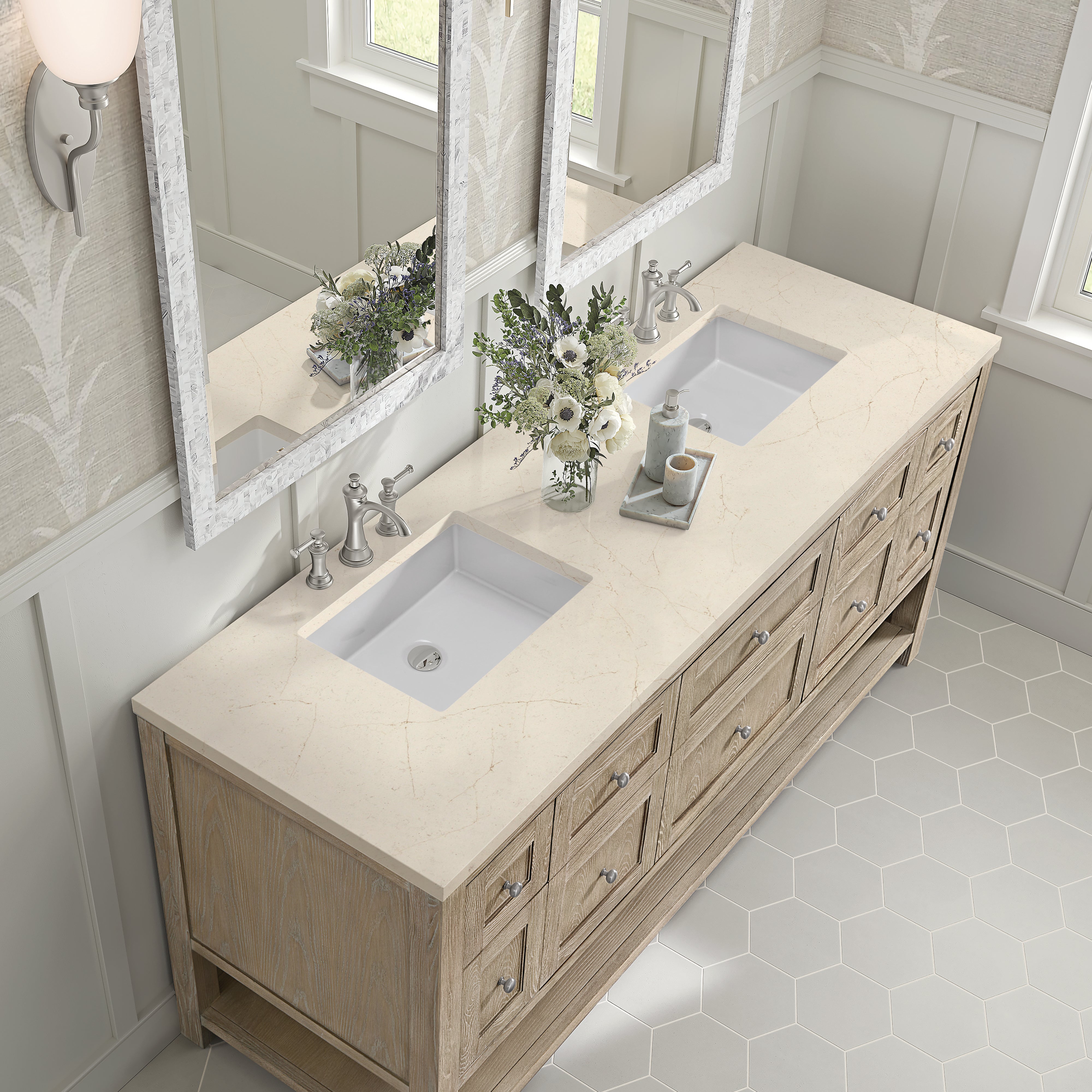 James Martin Breckenridge 72" Double Vanity in Whitewashed Oak with 3cm Countertop