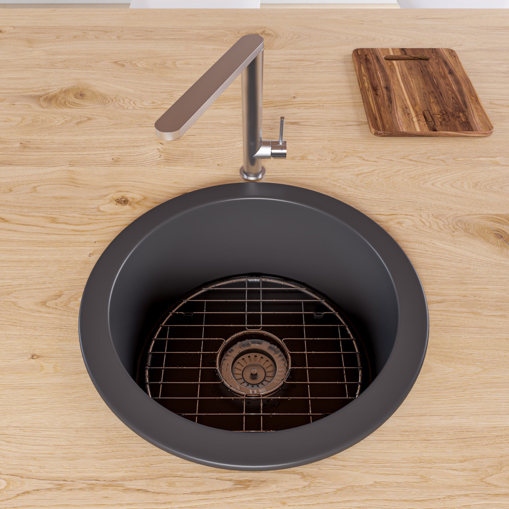 ALFI brand ABF1818R Round 18" x 18" Undermount / Drop In Fireclay Prep Sink
