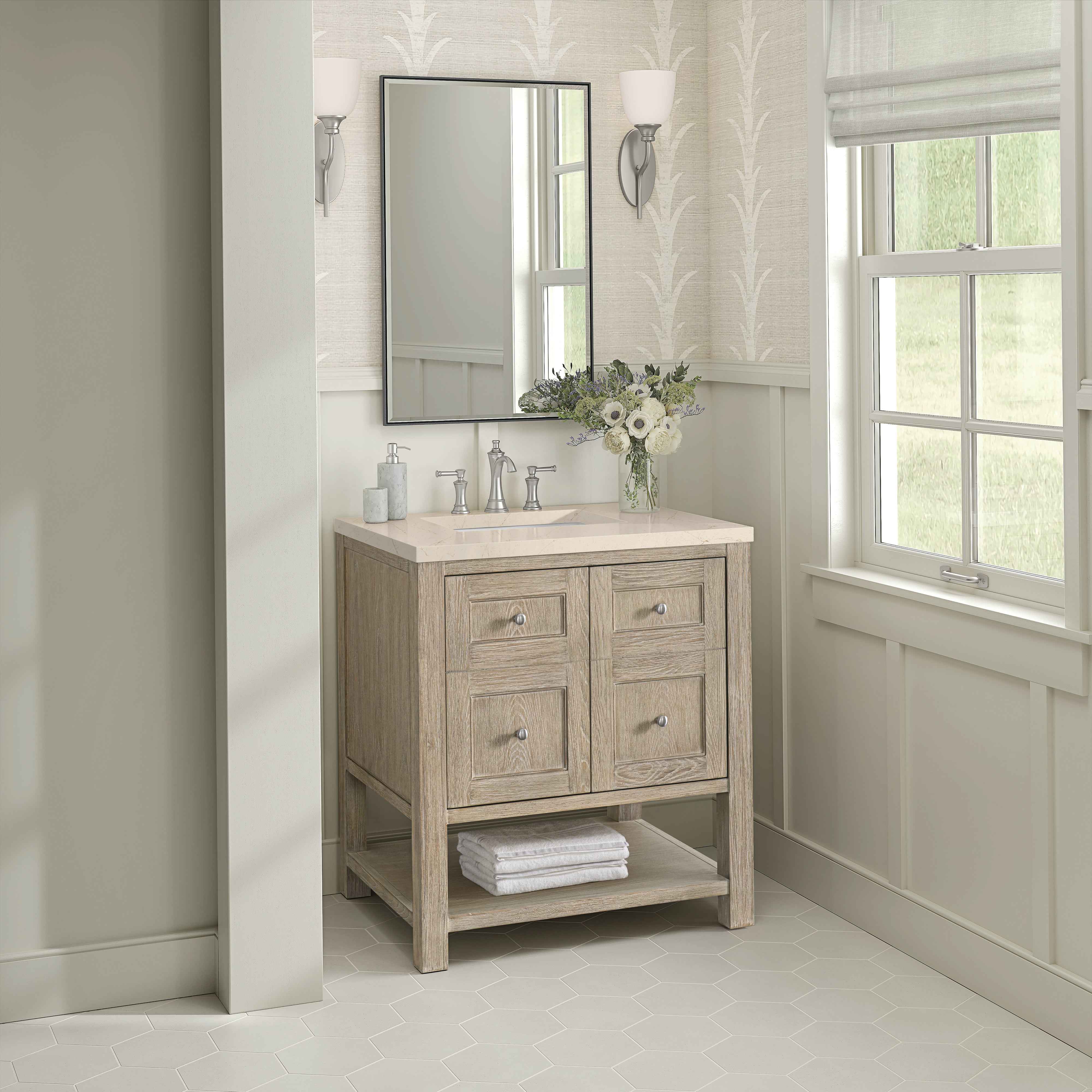 James Martin Breckenridge 30" Single Vanity in Whitewashed Oak with 3cm Countertop