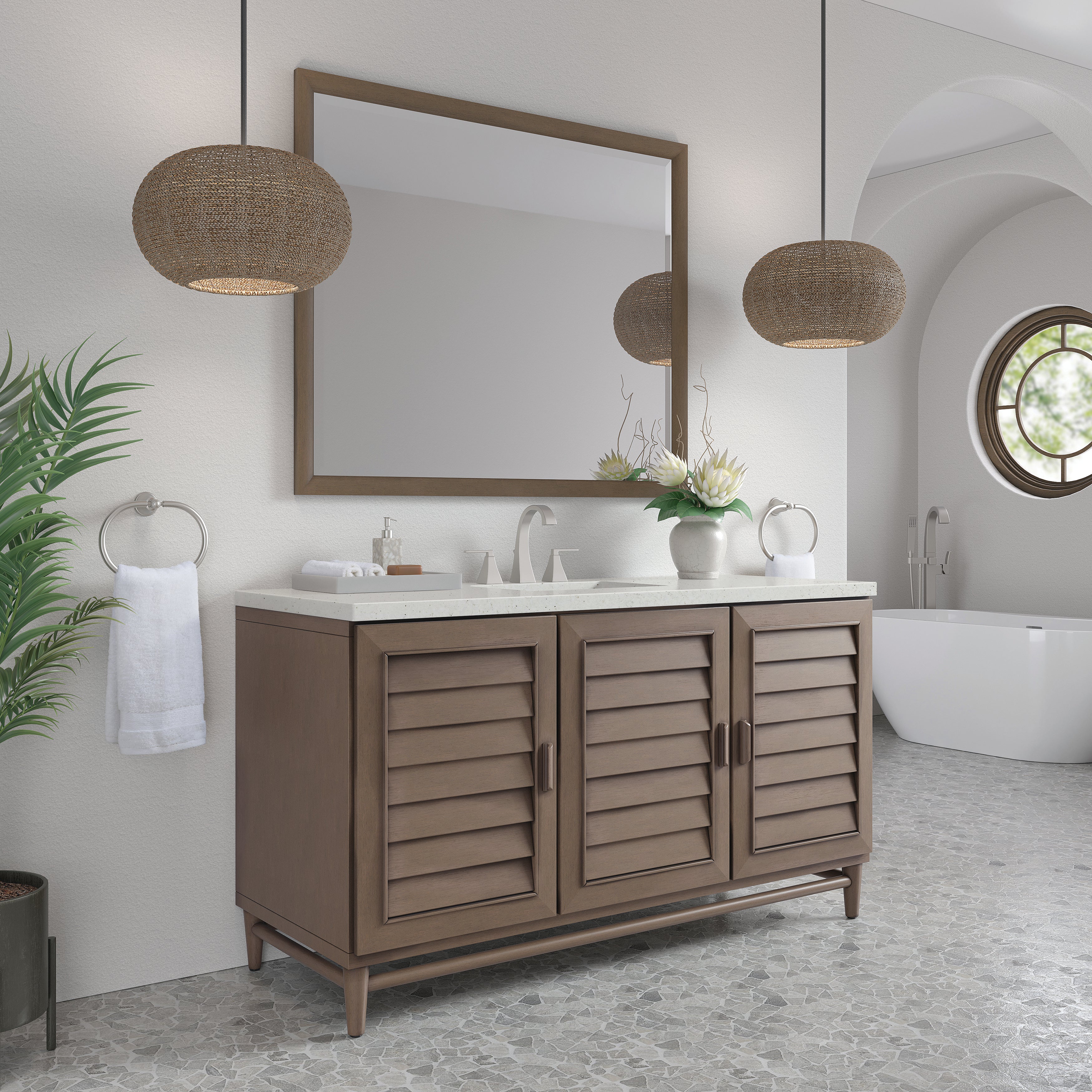 James Martin Portland 60" Single Vanity in Whitewashed Walnut with 3cm Countertop