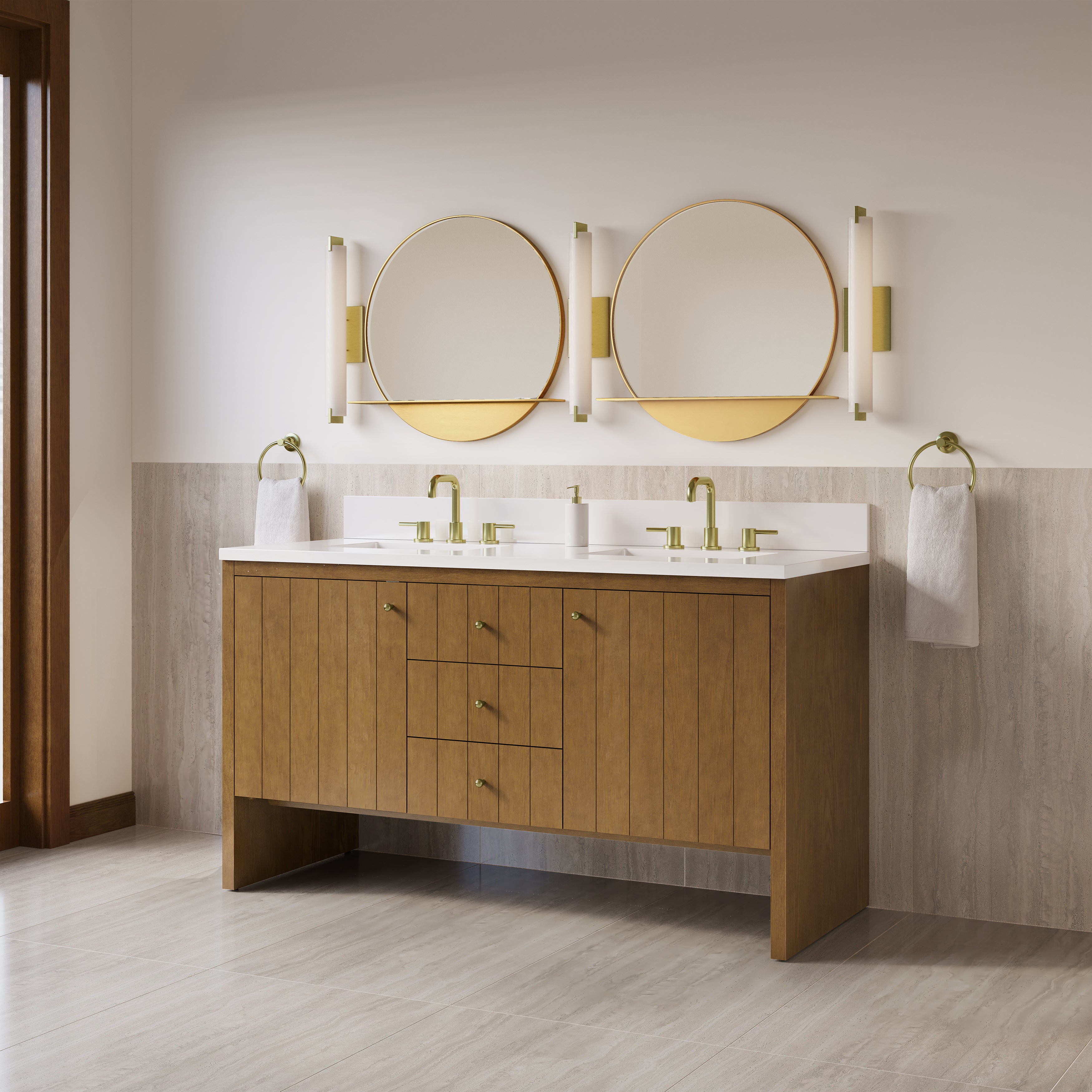 James Martin Hudson 60" Double Vanity in Honey Oak with 3cm Countertop
