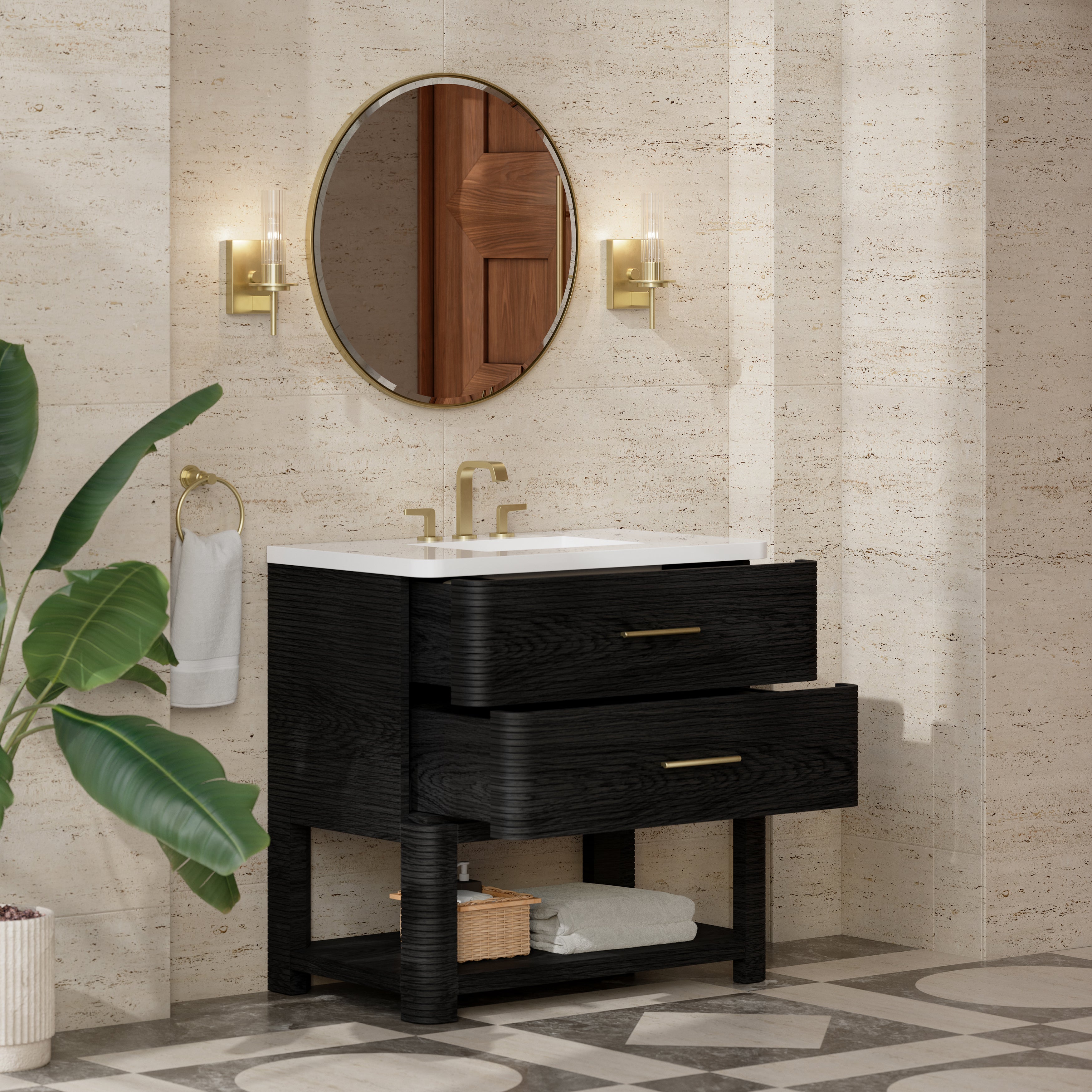 James Martin Lucian 36" Single Vanity in Carbon Oak with 3cm Countertop
