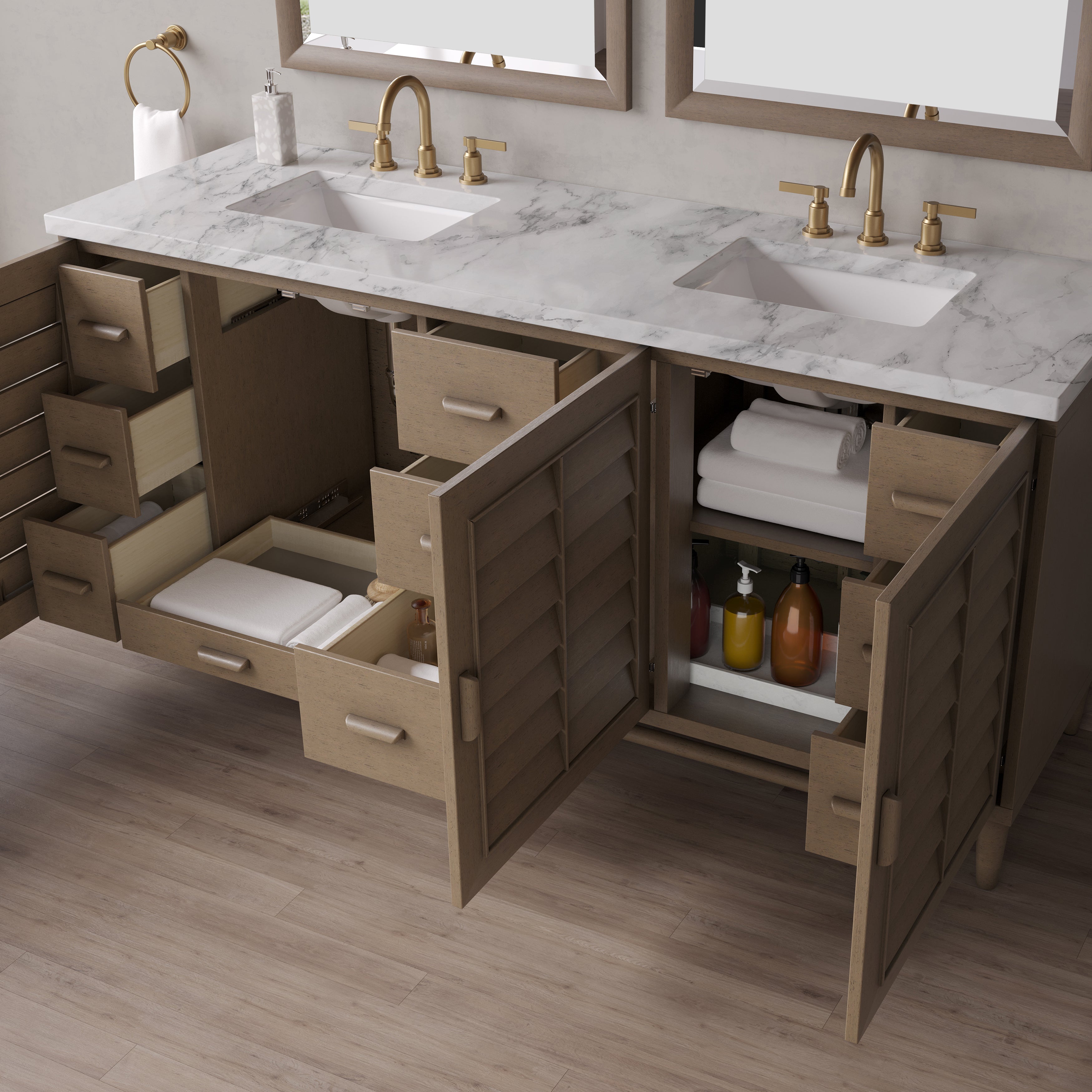 James Martin Portland 72" Double Vanity in Whitewashed Walnut with 3cm Countertop