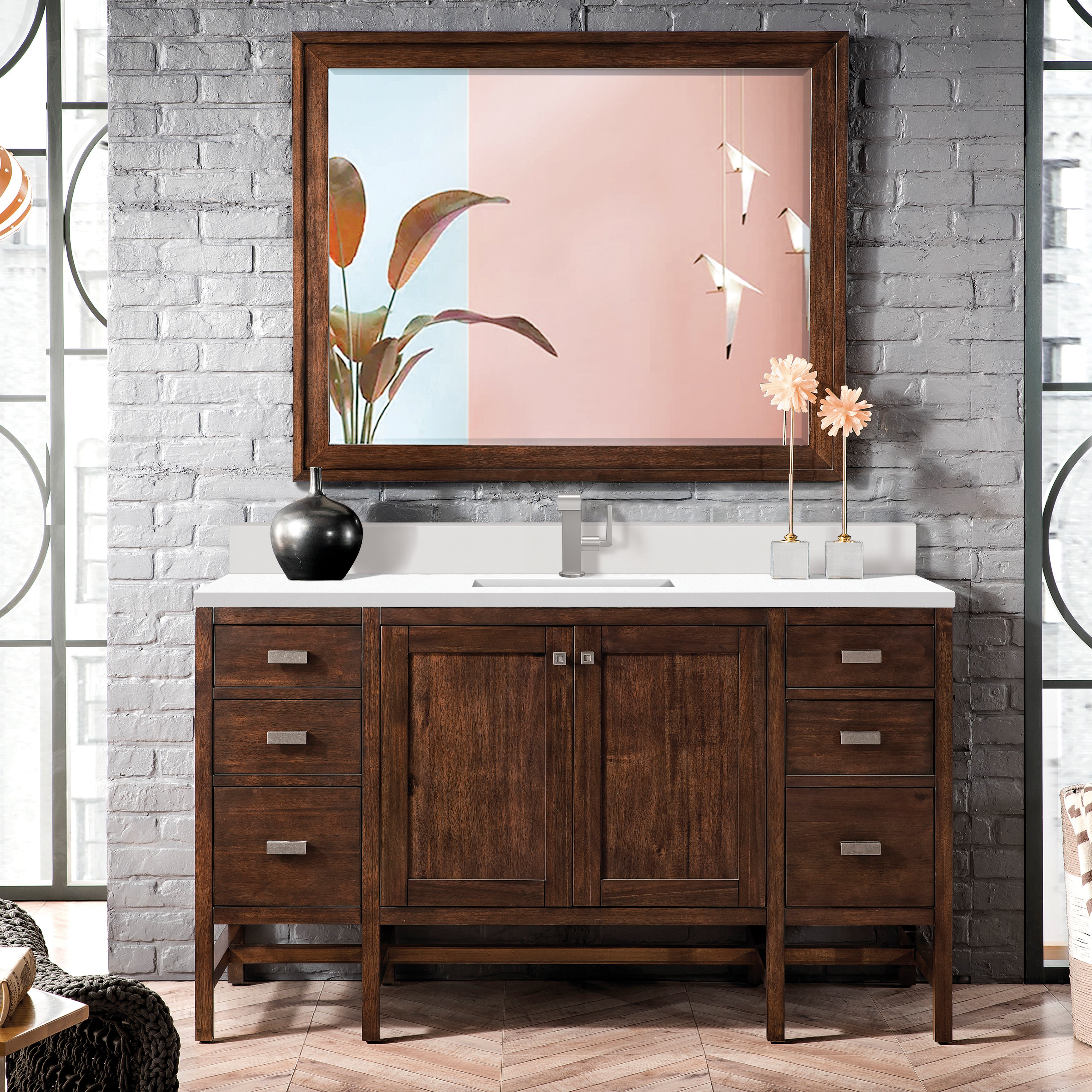 James Martin Addison 60" Single Vanity in Mid-Century Acacia with 3cm Countertop