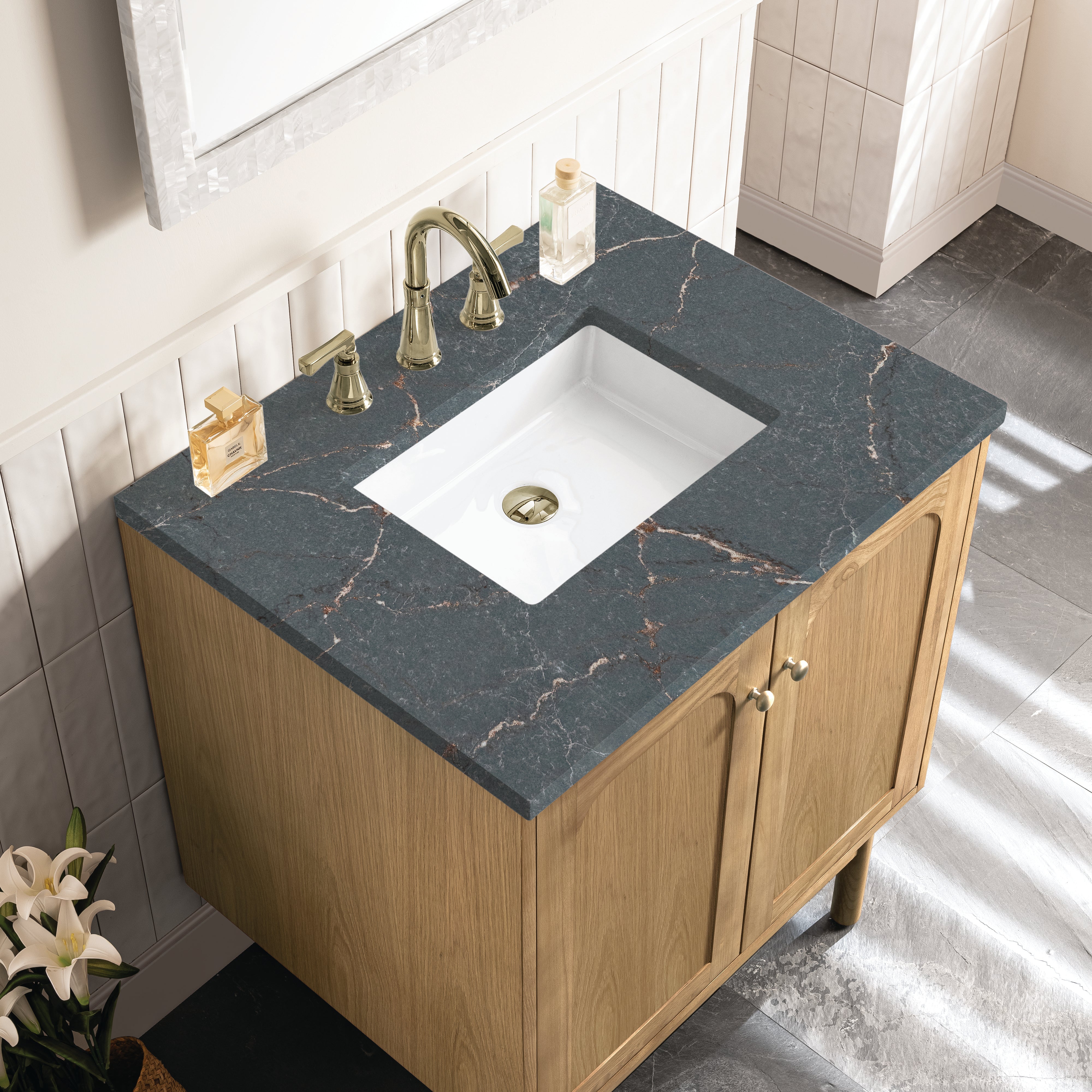 James Martin Laurent 30" Single Vanity in Light Natural Oak with 3cm Countertop