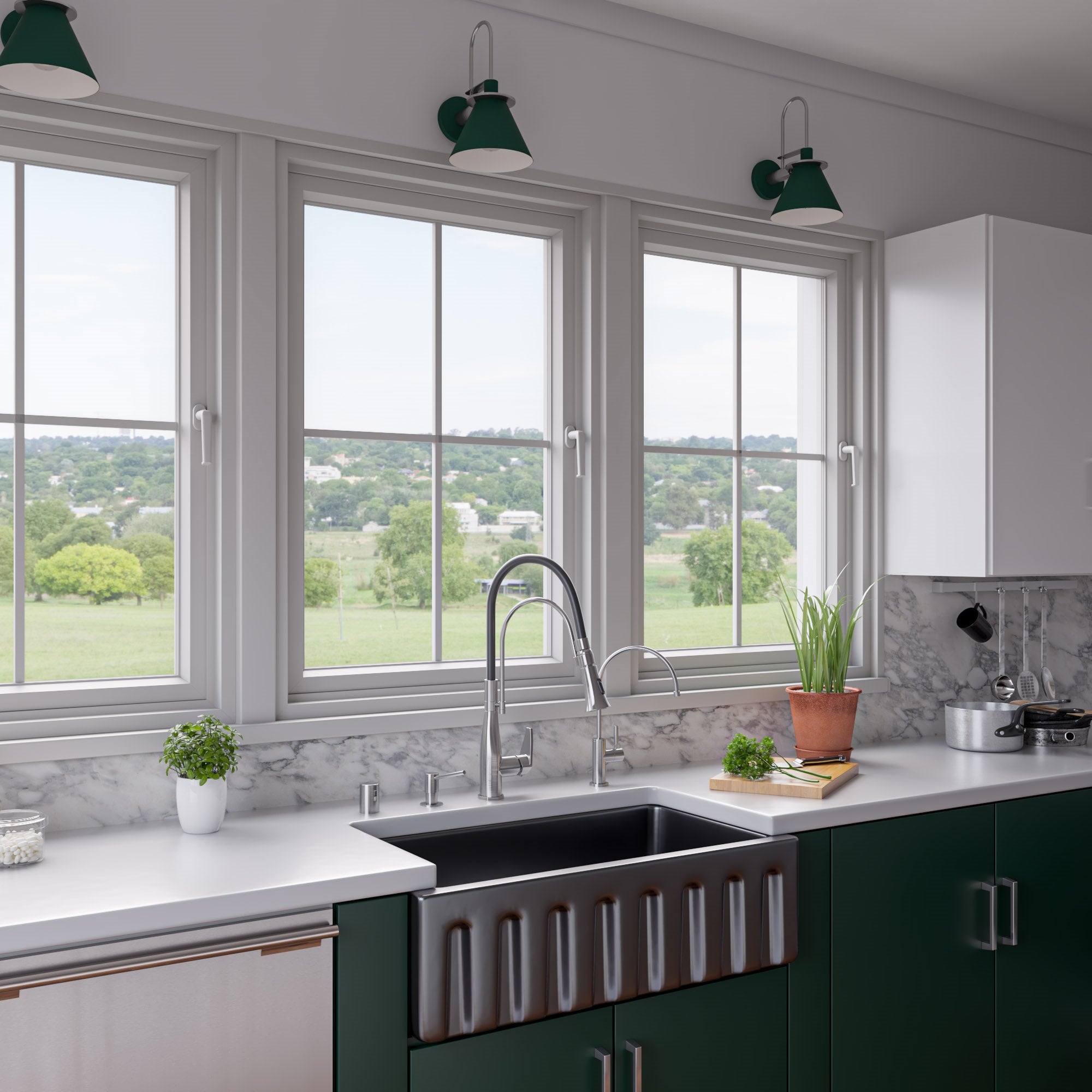 ALFI brand AB3318HS 33" x 18" Reversible Fluted / Smooth Fireclay Farm Sink