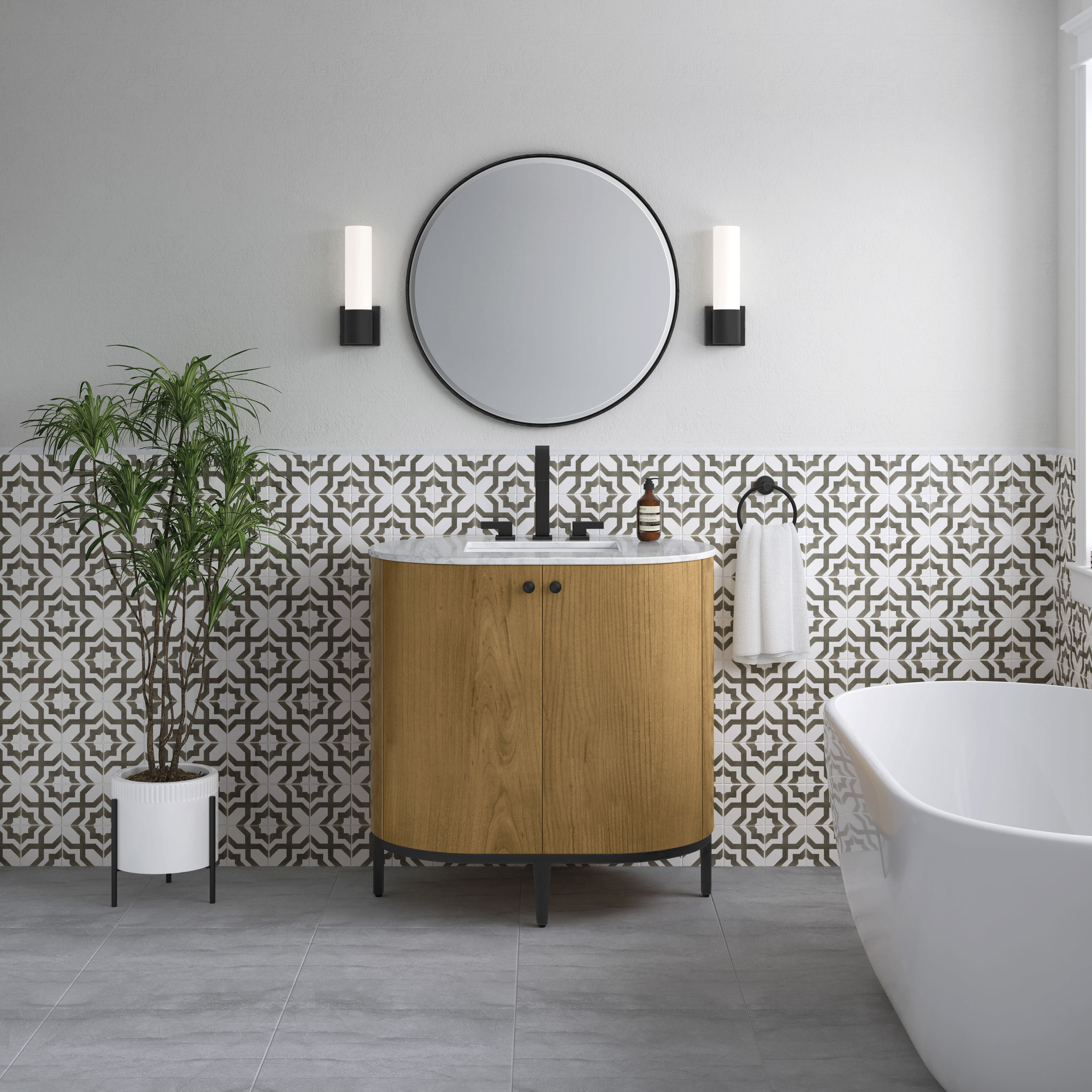 James Martin Bellamy 36" Single Vanity in Rustic Oak with Carrara Marble Top
