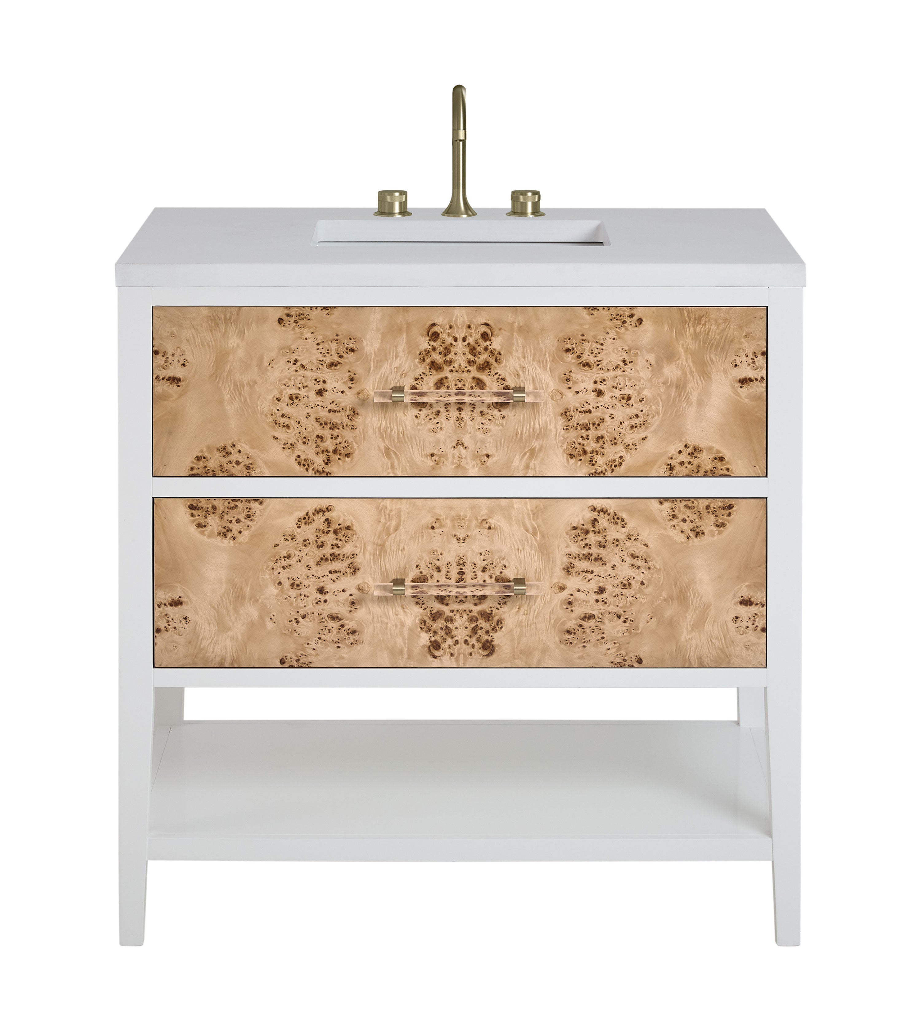 James Martin Olena 36" Single Vanity in Light Mappa Burl and Polished White with 3cm Countertop