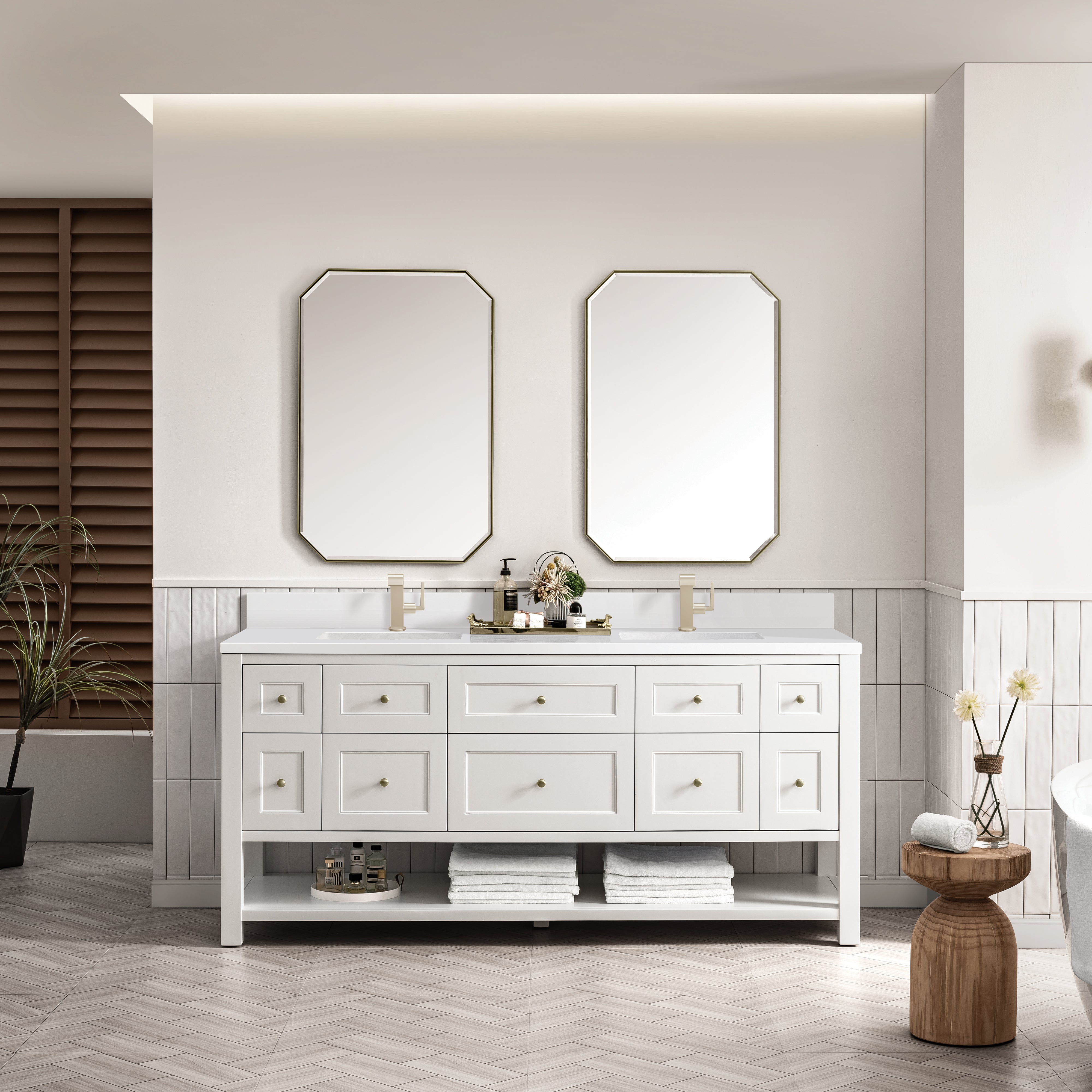 James Martin Breckenridge 72" Double Vanity in Bright White with 3cm Countertop