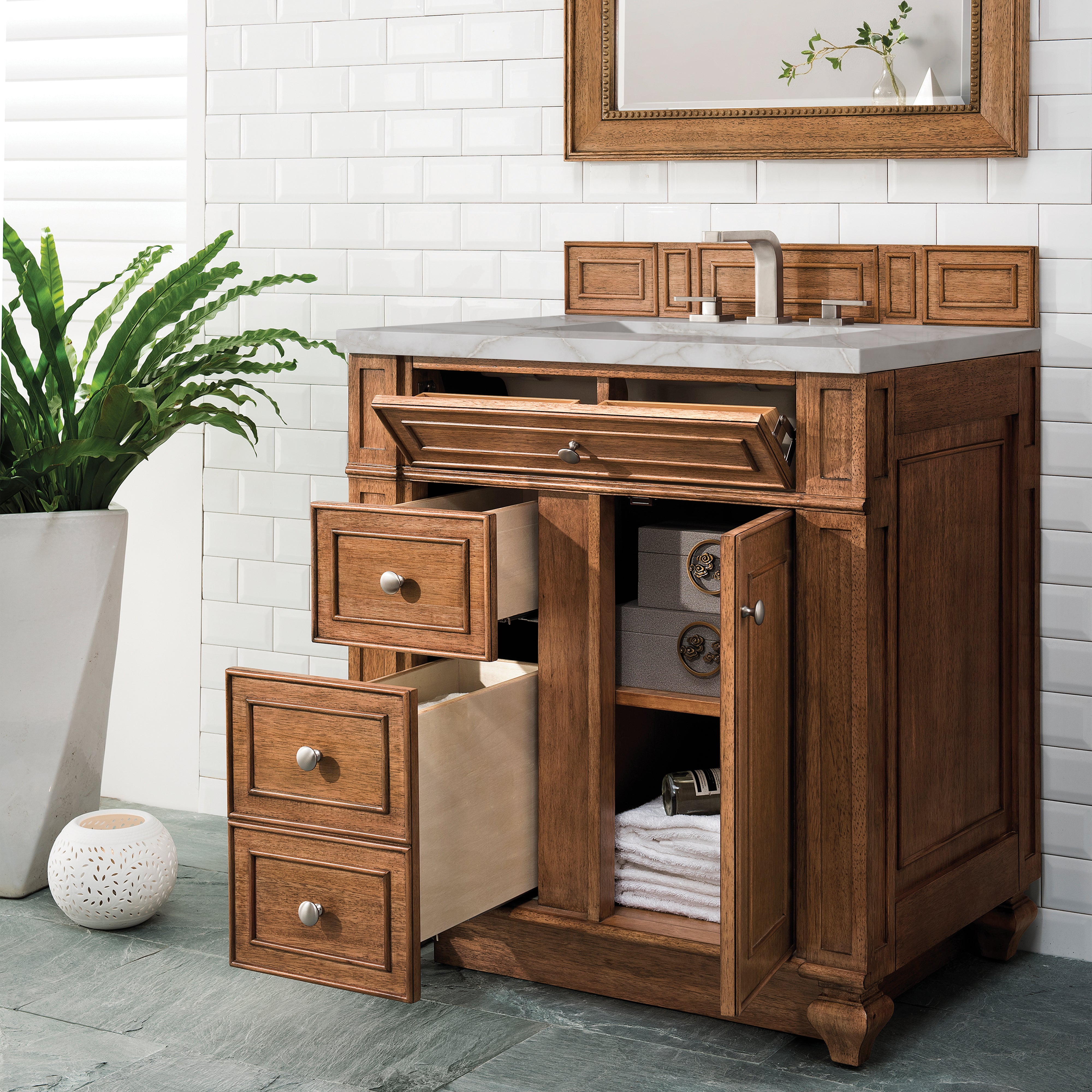 James Martin Bristol 30" Single Vanity in Saddle Brown with 3cm Countertop