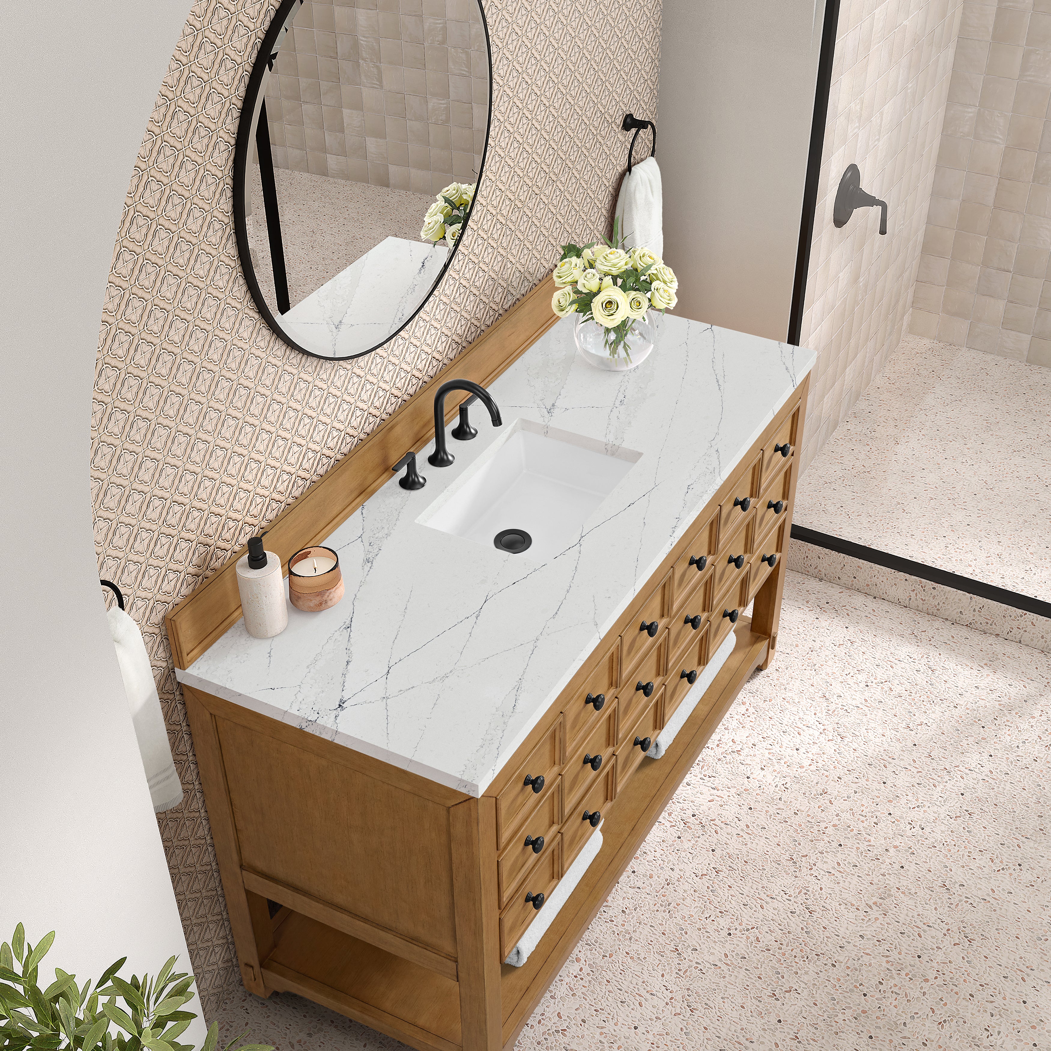 James Martin Malibu 60" Single Vanity in Amber Birch with 3cm Countertop