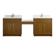 James Martin Bellshire 96" Dual Vanity Set with 24" Make-Up Counter in Honey Oak with 3cm Countertop