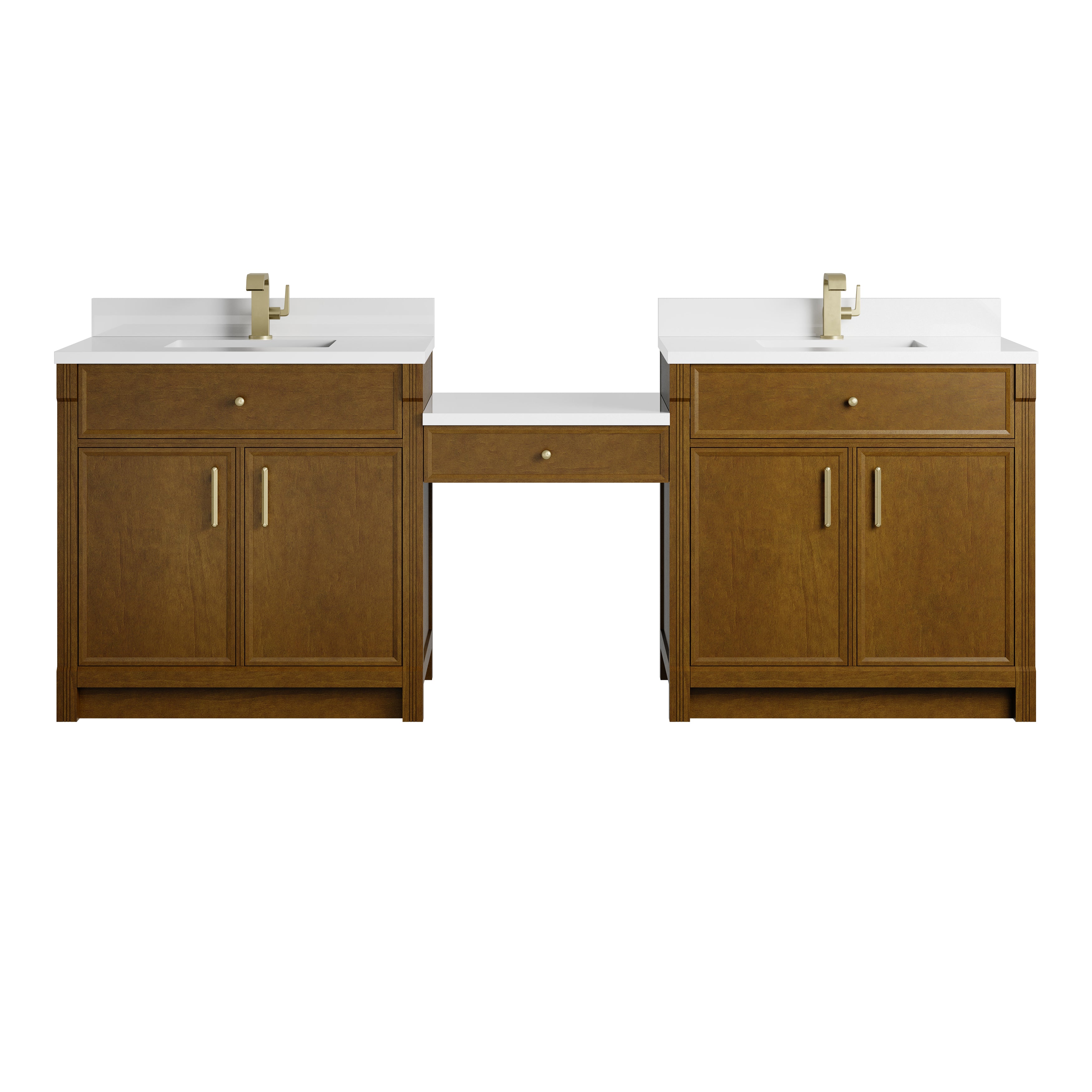 James Martin Bellshire 96" Dual Vanity Set with 24" Make-Up Counter in Honey Oak with 3cm Countertop
