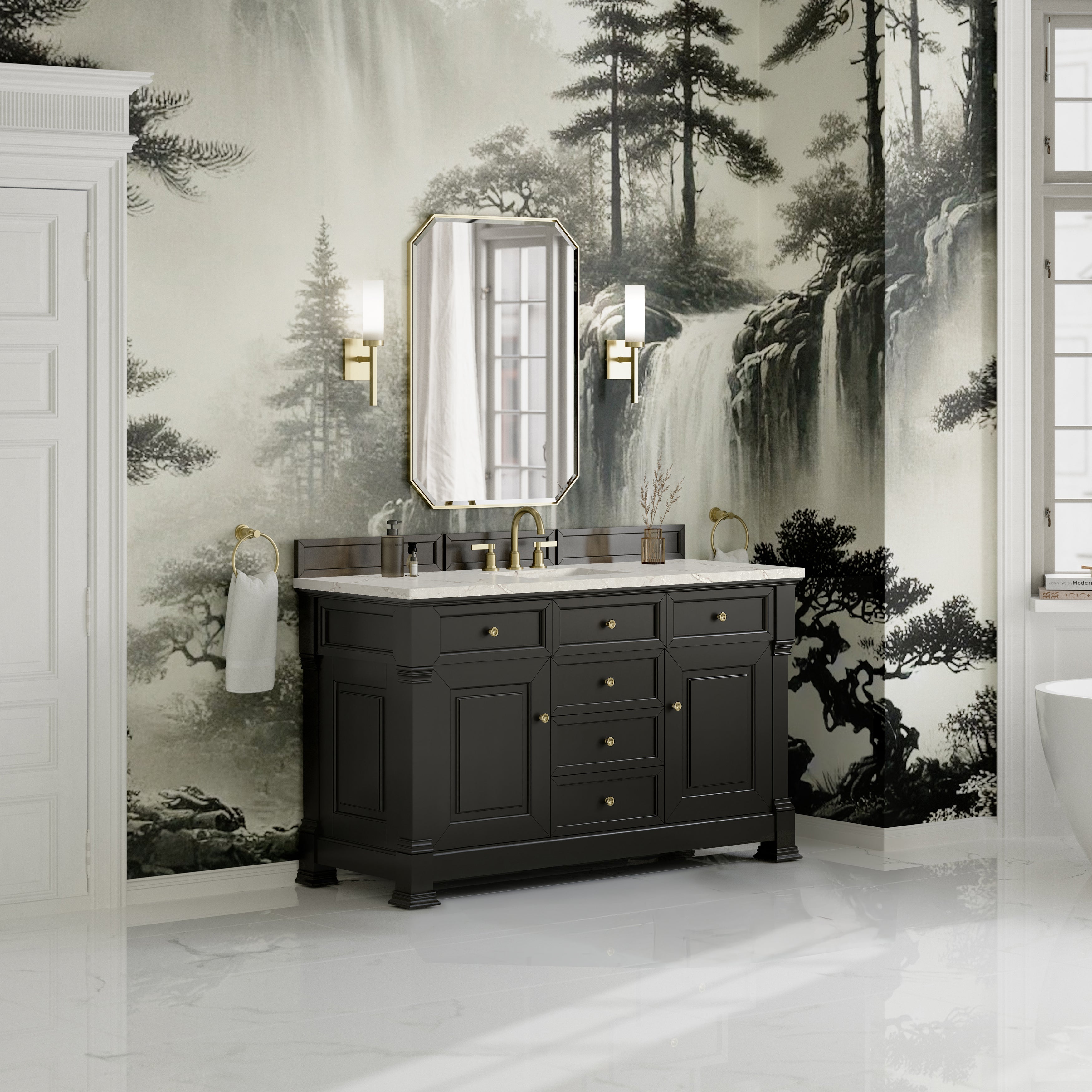 James Martin Brookfield 60" Single Vanity in Black Onyx with 3cm Countertop