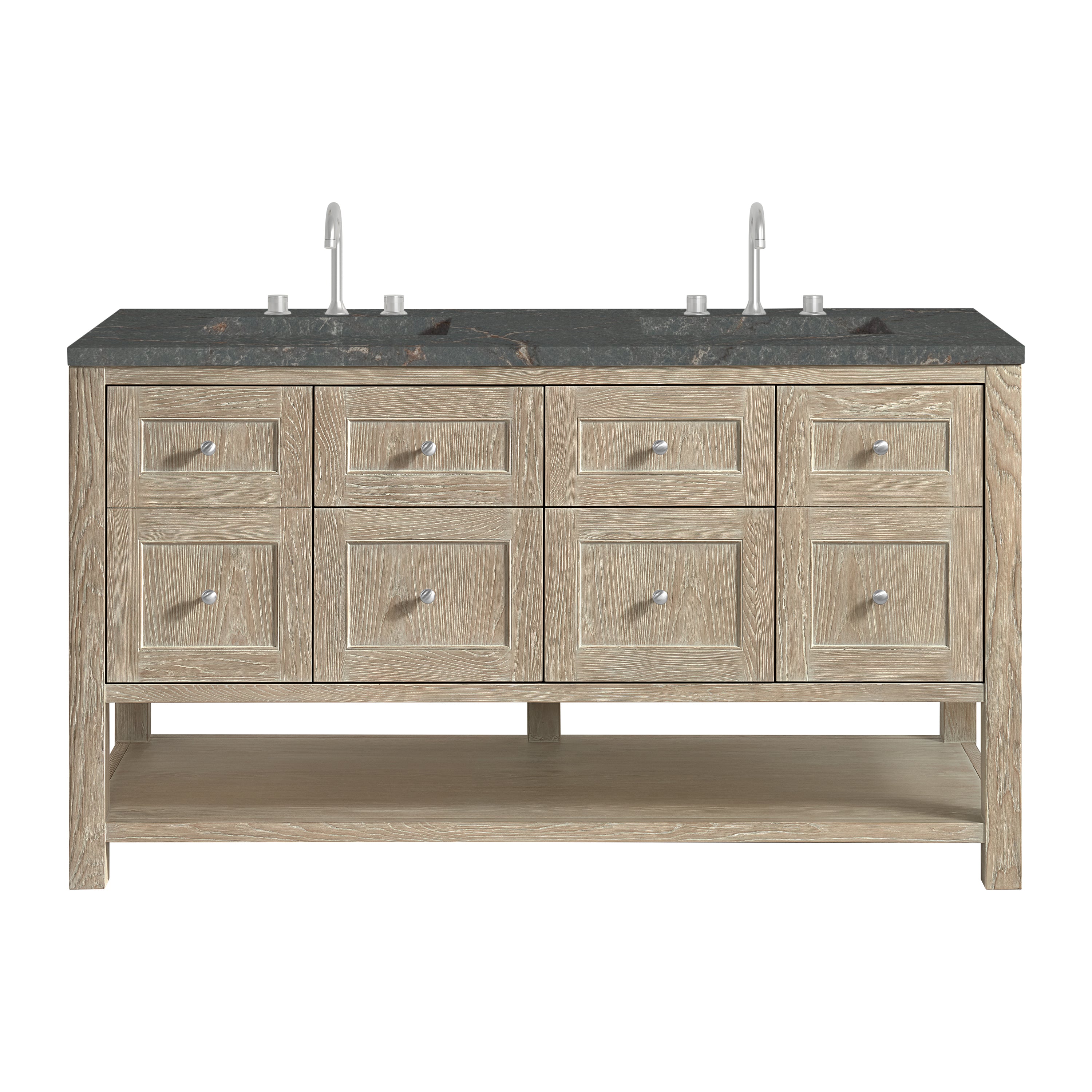 James Martin Breckenridge 60" Double Vanity in Whitewashed Oak with 3cm Countertop and FreePower Wireless Charger