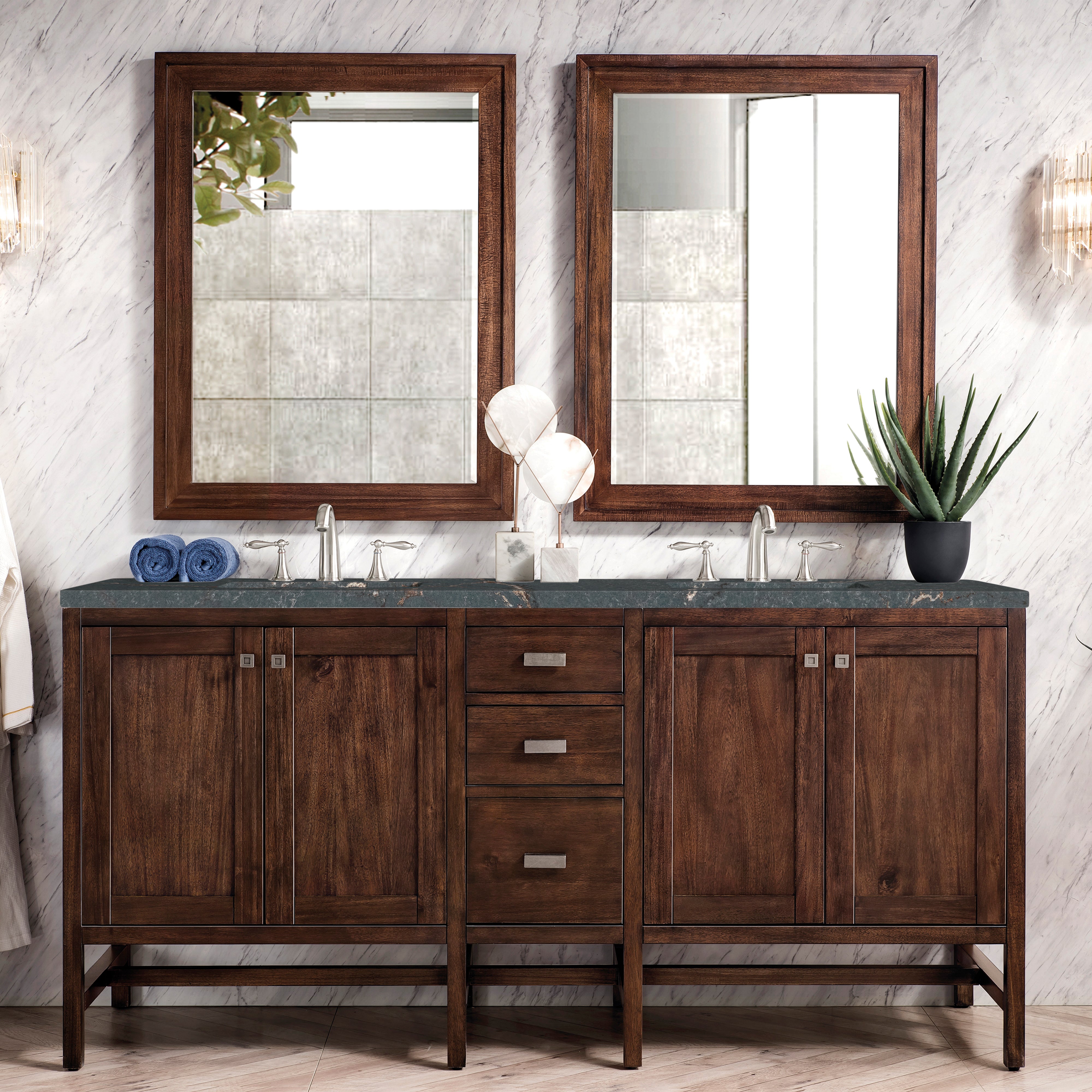 James Martin Addison 72" Double Vanity in Mid-Century Acacia with 3cm Countertop