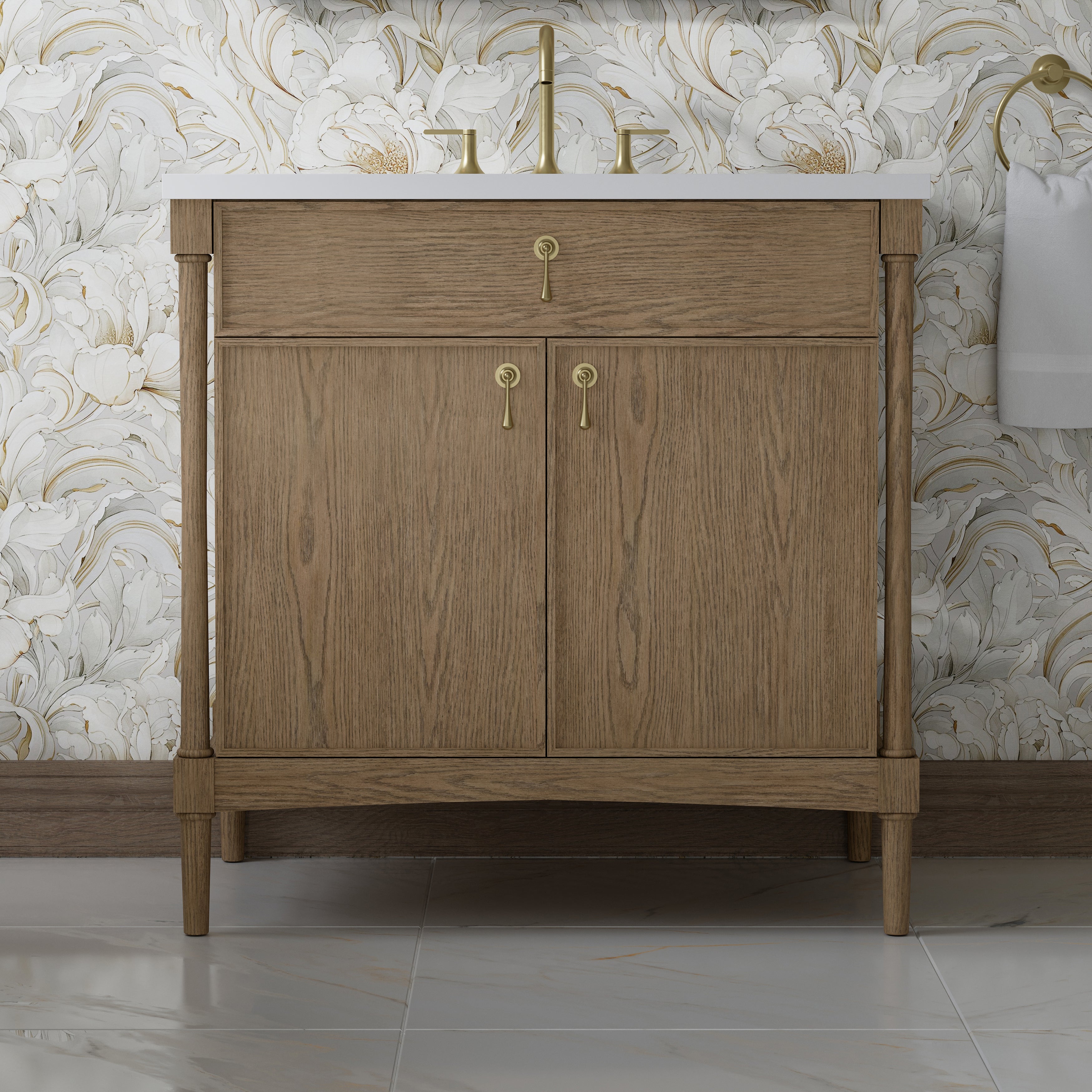 James Martin Kinnsden 36" Single Vanity in Weathered Oak with 3cm Countertop
