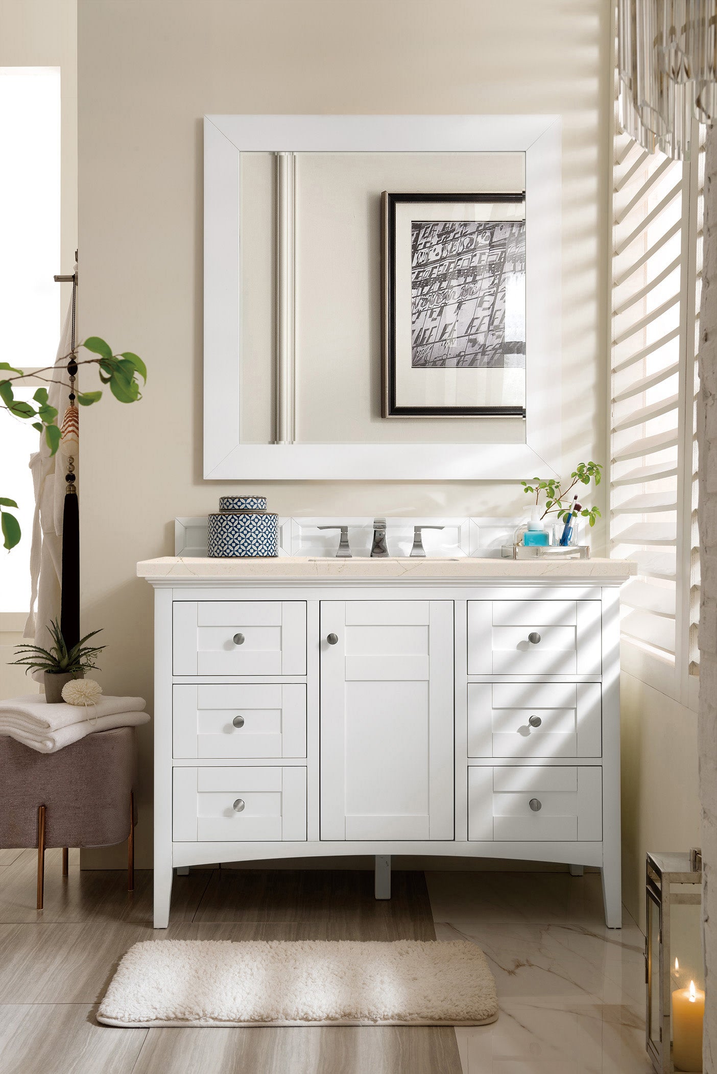 James Martin Palisades 48" Single Vanity in Bright White with 3cm Countertop