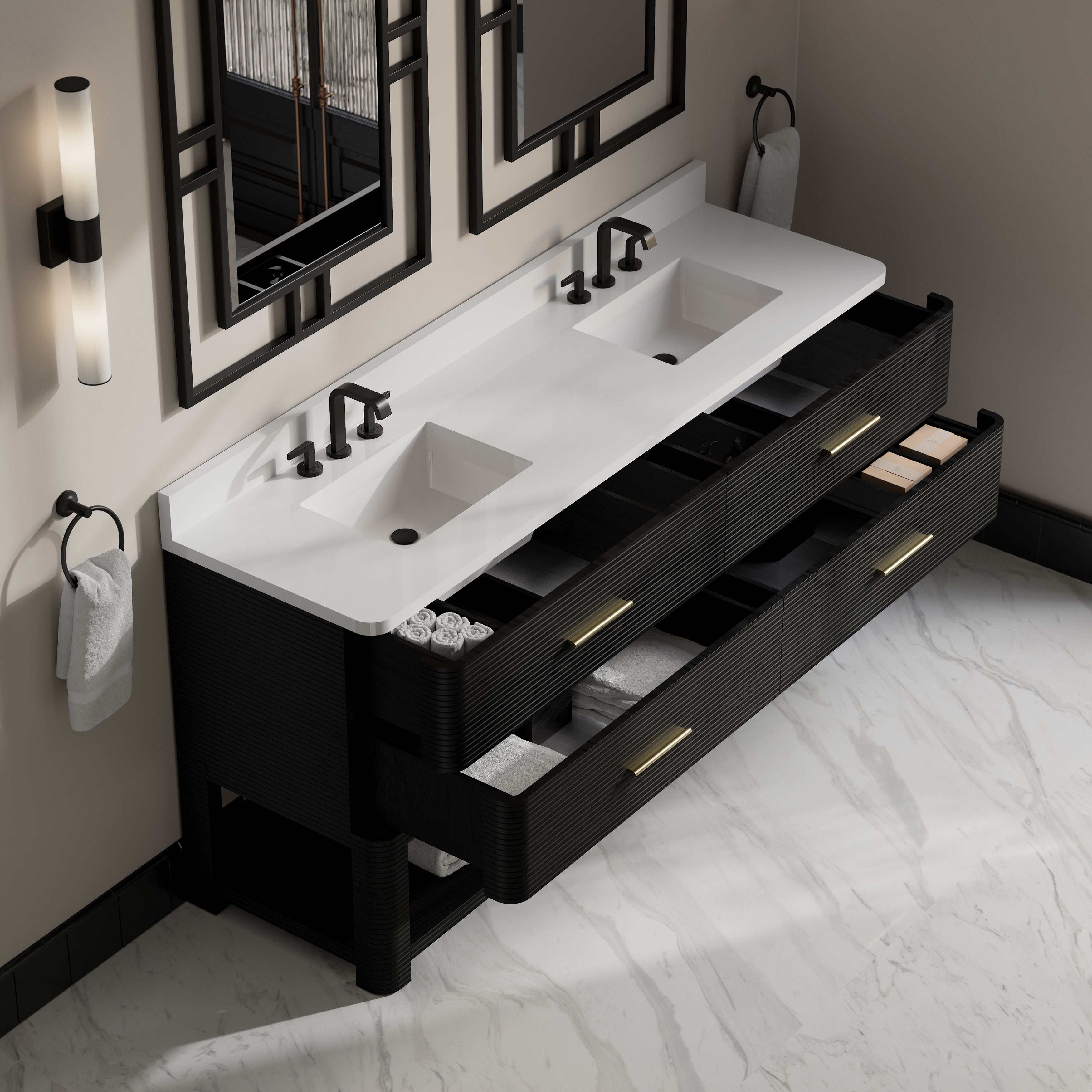 James Martin Lucian 72" Double Vanity in Carbon Oak with 3cm Countertop