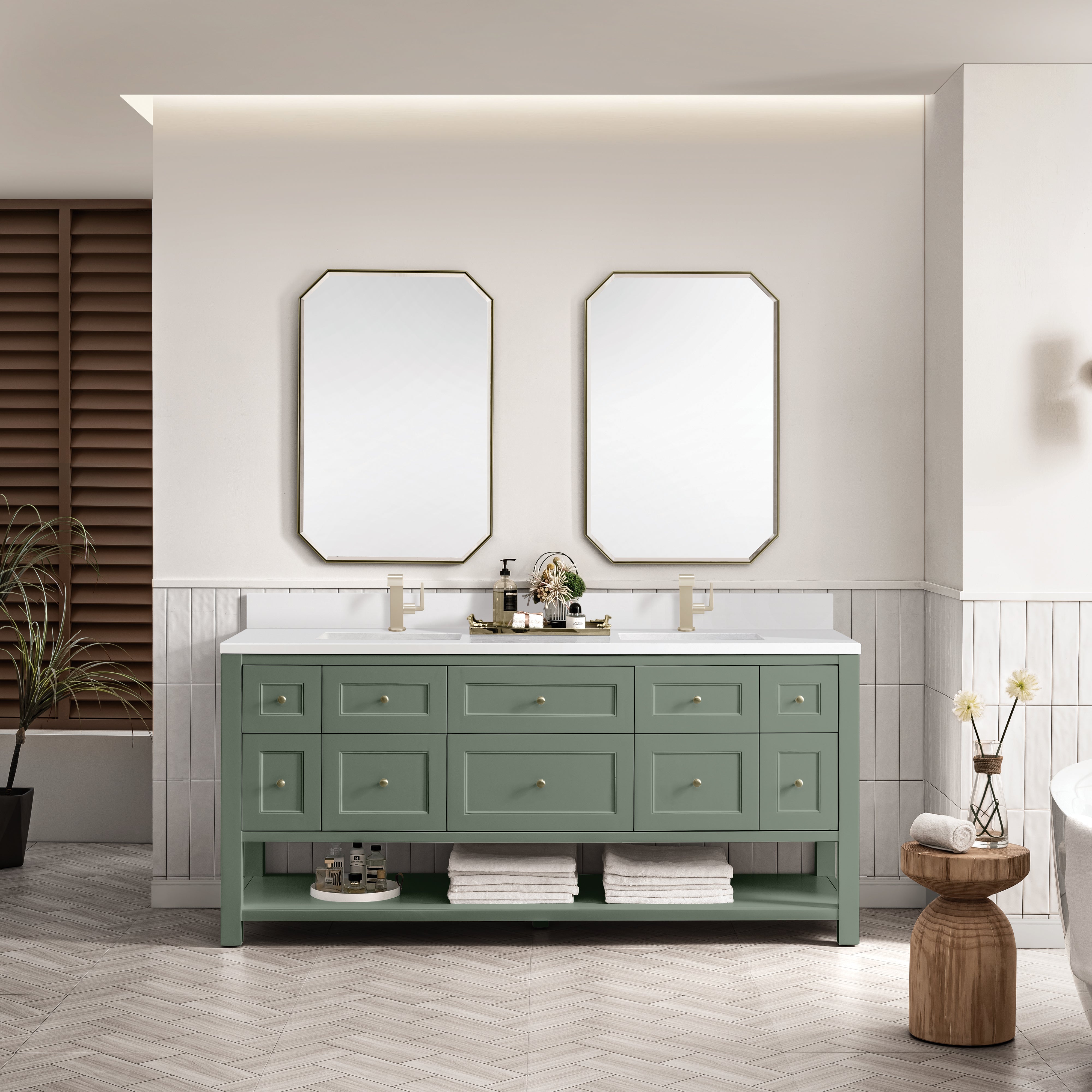 James Martin Breckenridge 72" Double Vanity in Smokey Celadon with 3cm Countertop