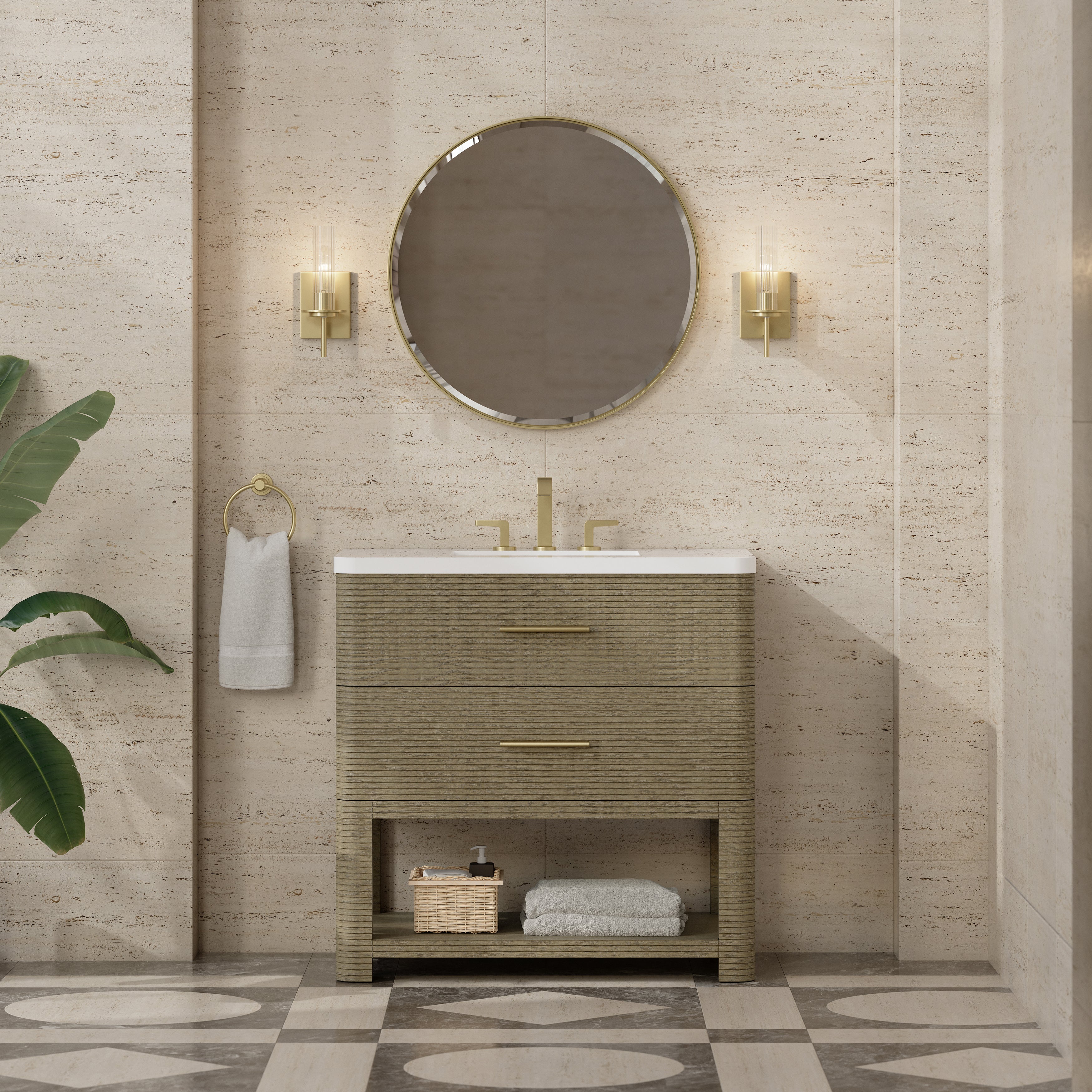 James Martin Lucian 36" Single Vanity in Pebble Oak with 3cm Countertop
