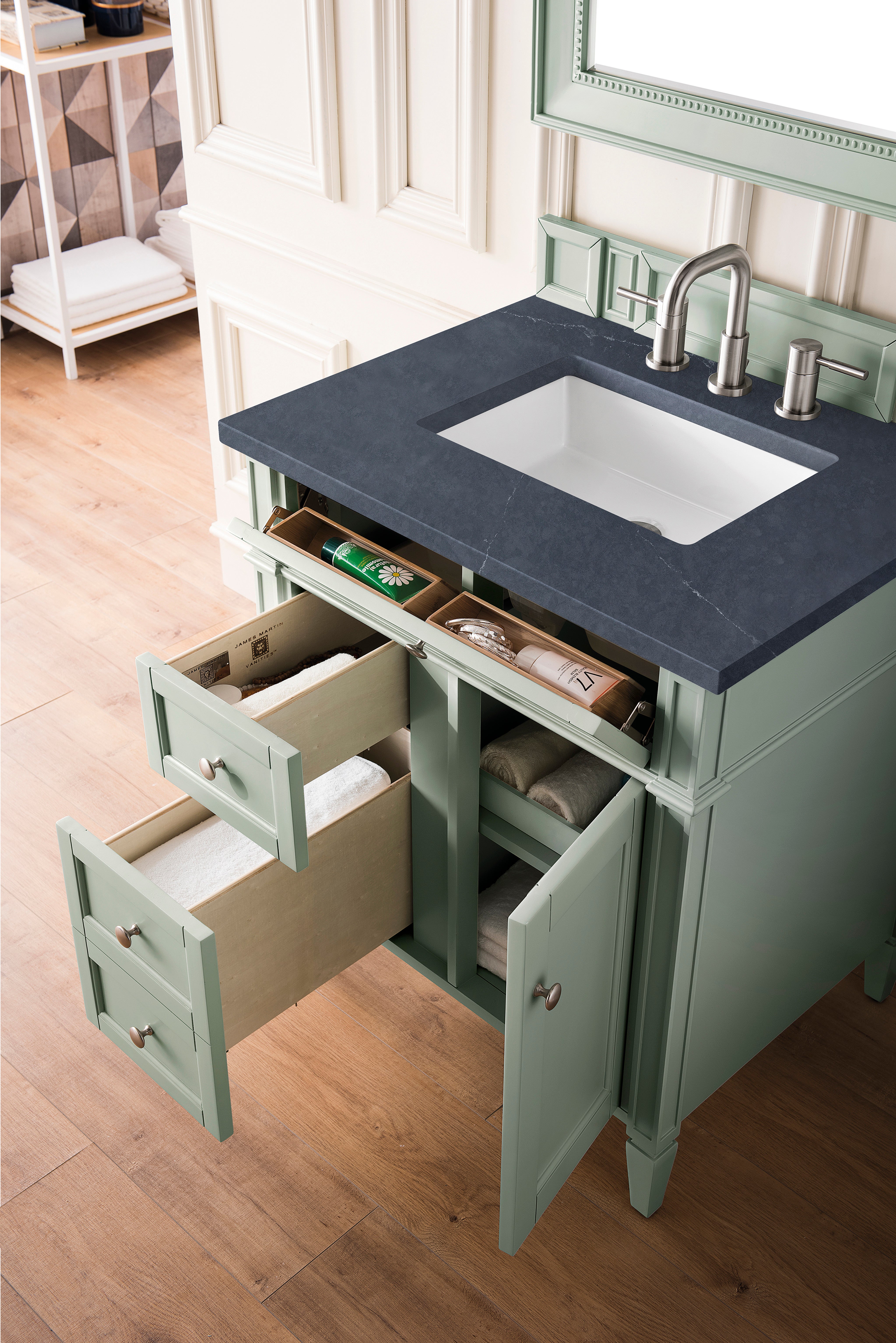 James Martin Brittany 30" Single Vanity in Sage Green with 3cm Countertop